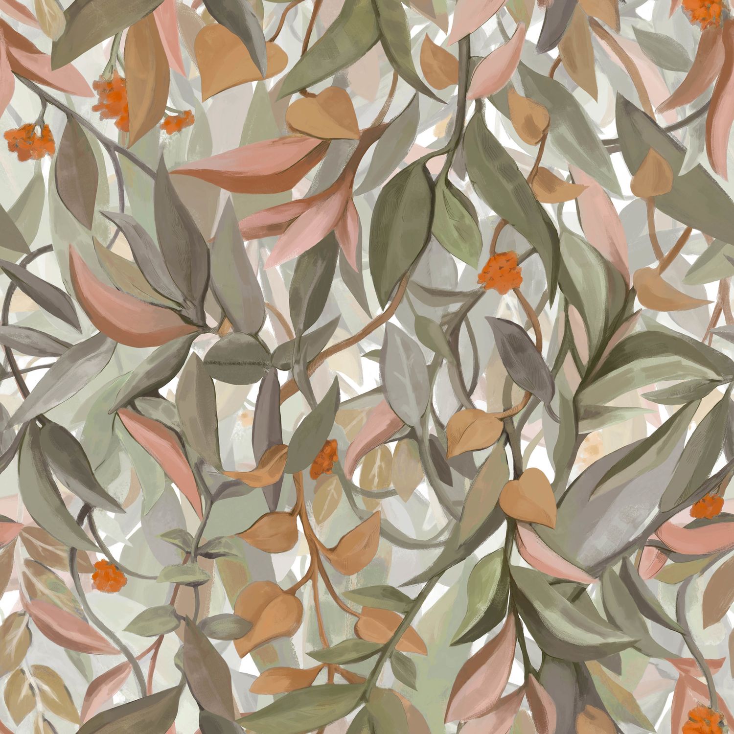 Wallpaper with a plant motif of SOLANDRA leaves - IVORY/ALMOND GREEN ivory with green