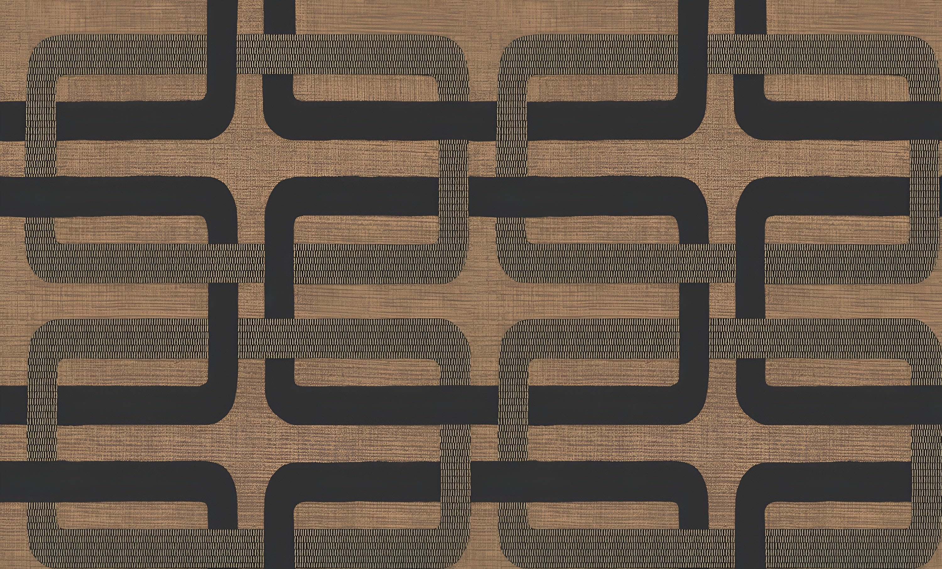 Structural wallpaper with geometric pattern MATJARA - NOIR/DORÉ brown