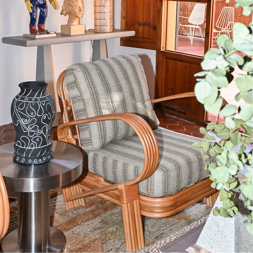 BAMBOO armchair green with stained bamboo