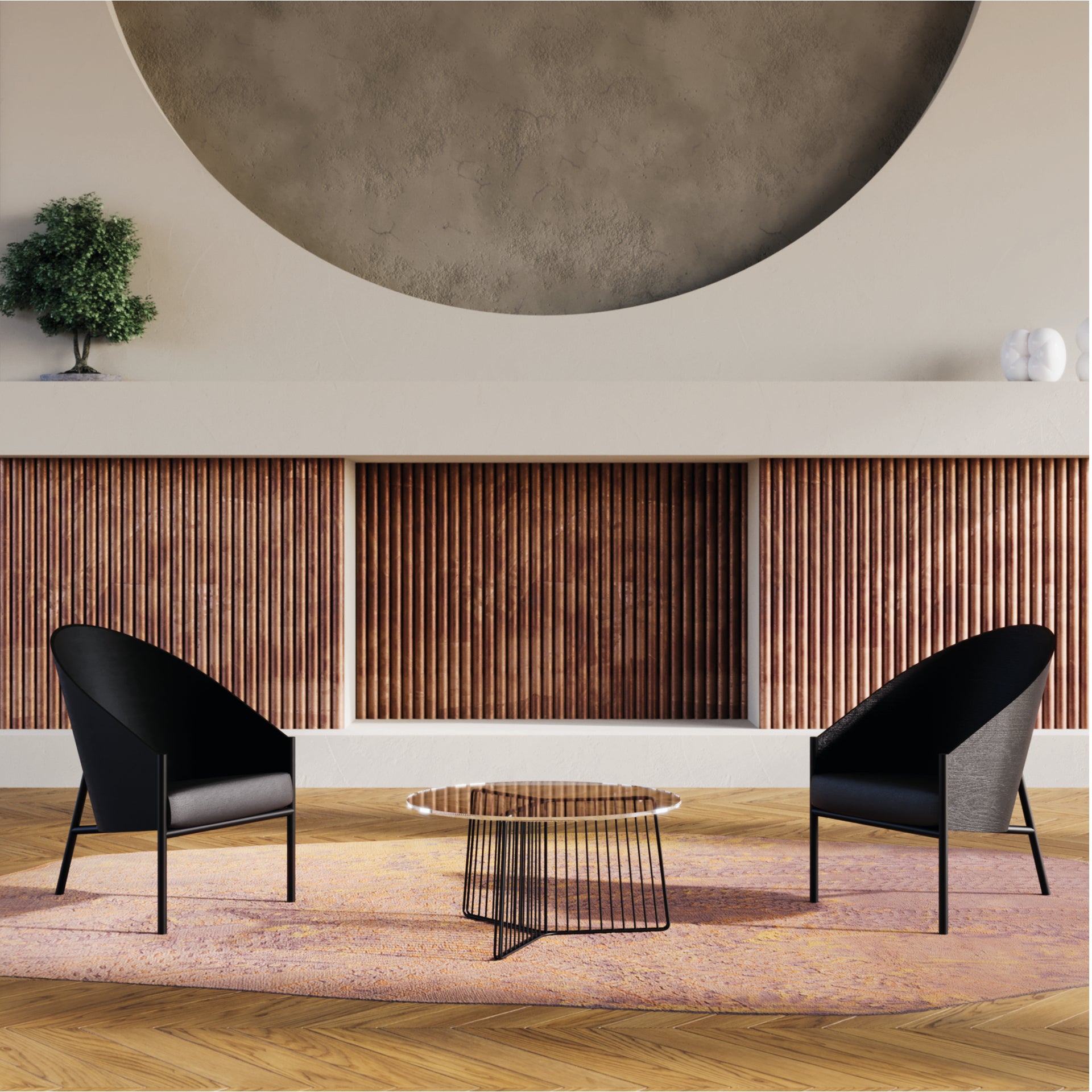 Pratfall chair olive veneer with beige leather