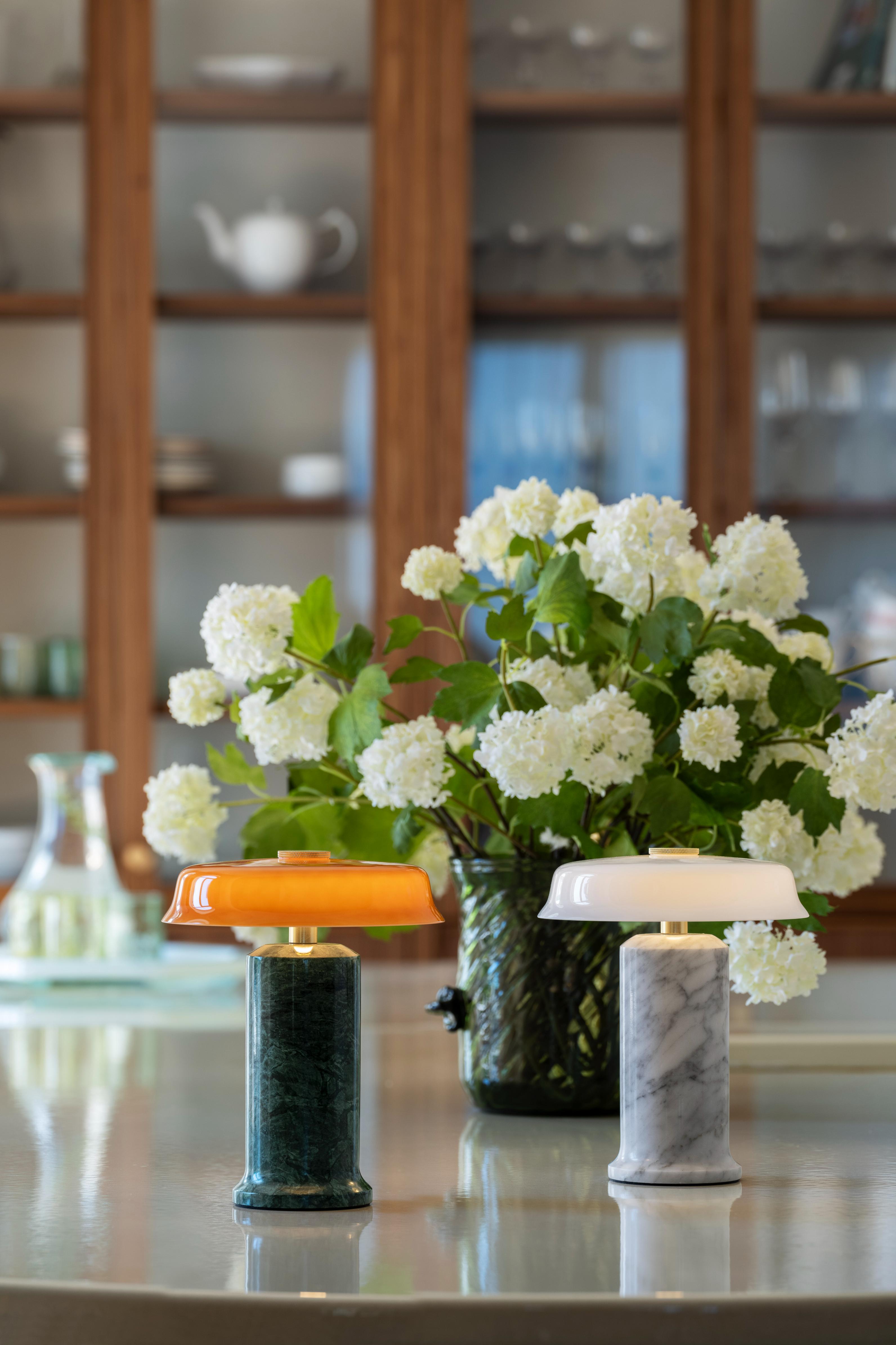 Portable lamp TRIP NO. 2 green marble with amber glass