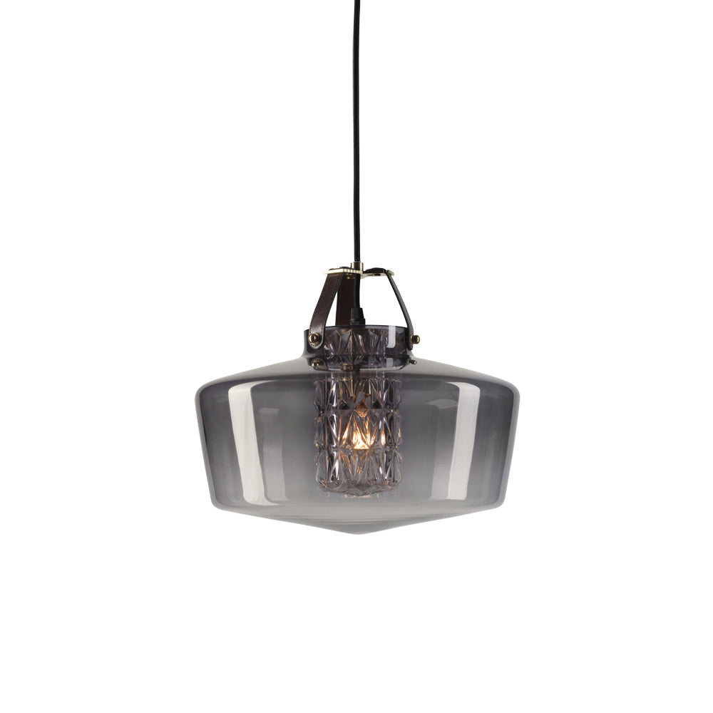 ADDICTED TO US pendant lamp smoky glass with cognac leather