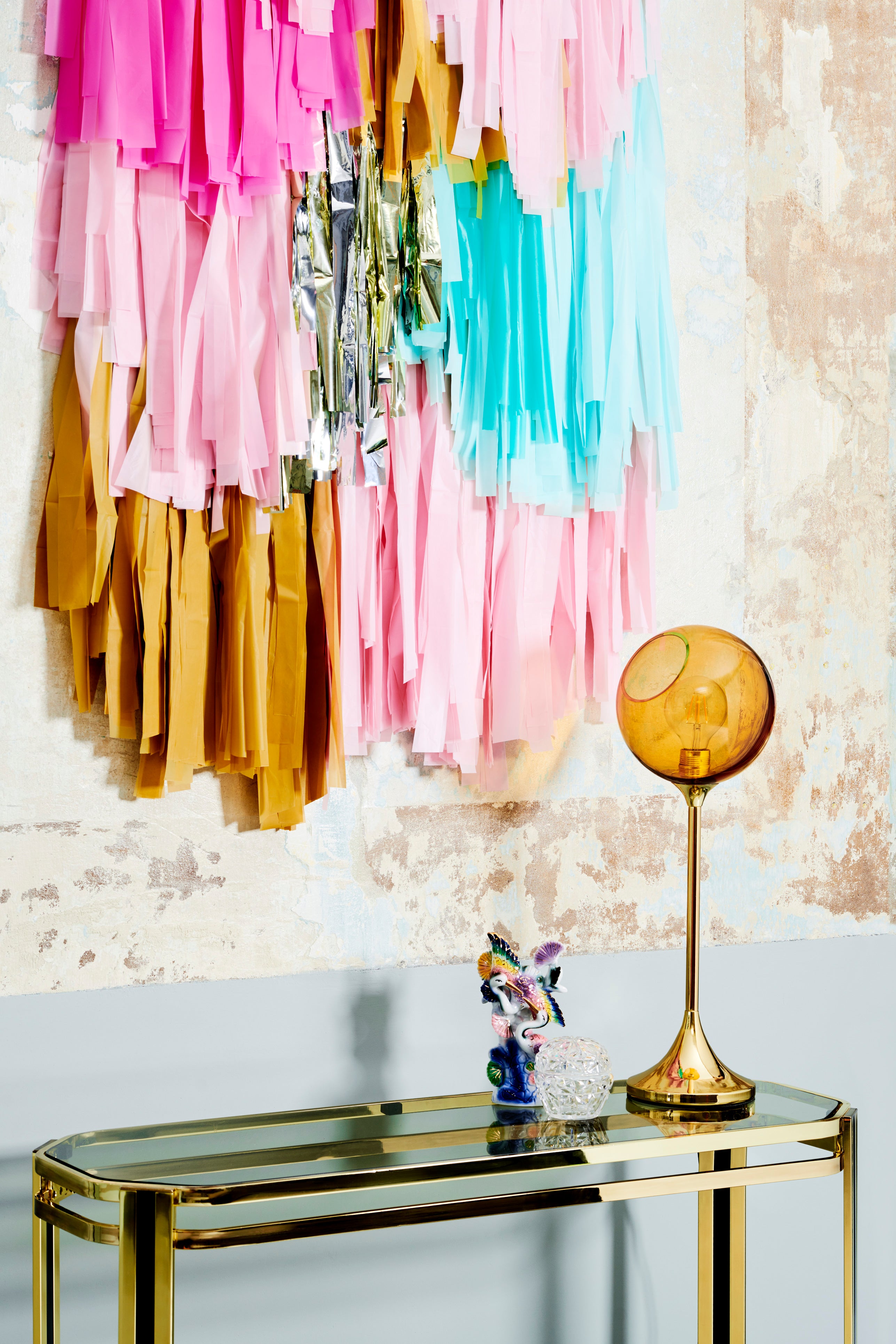 BALLROOM amber table lamp with a gold base