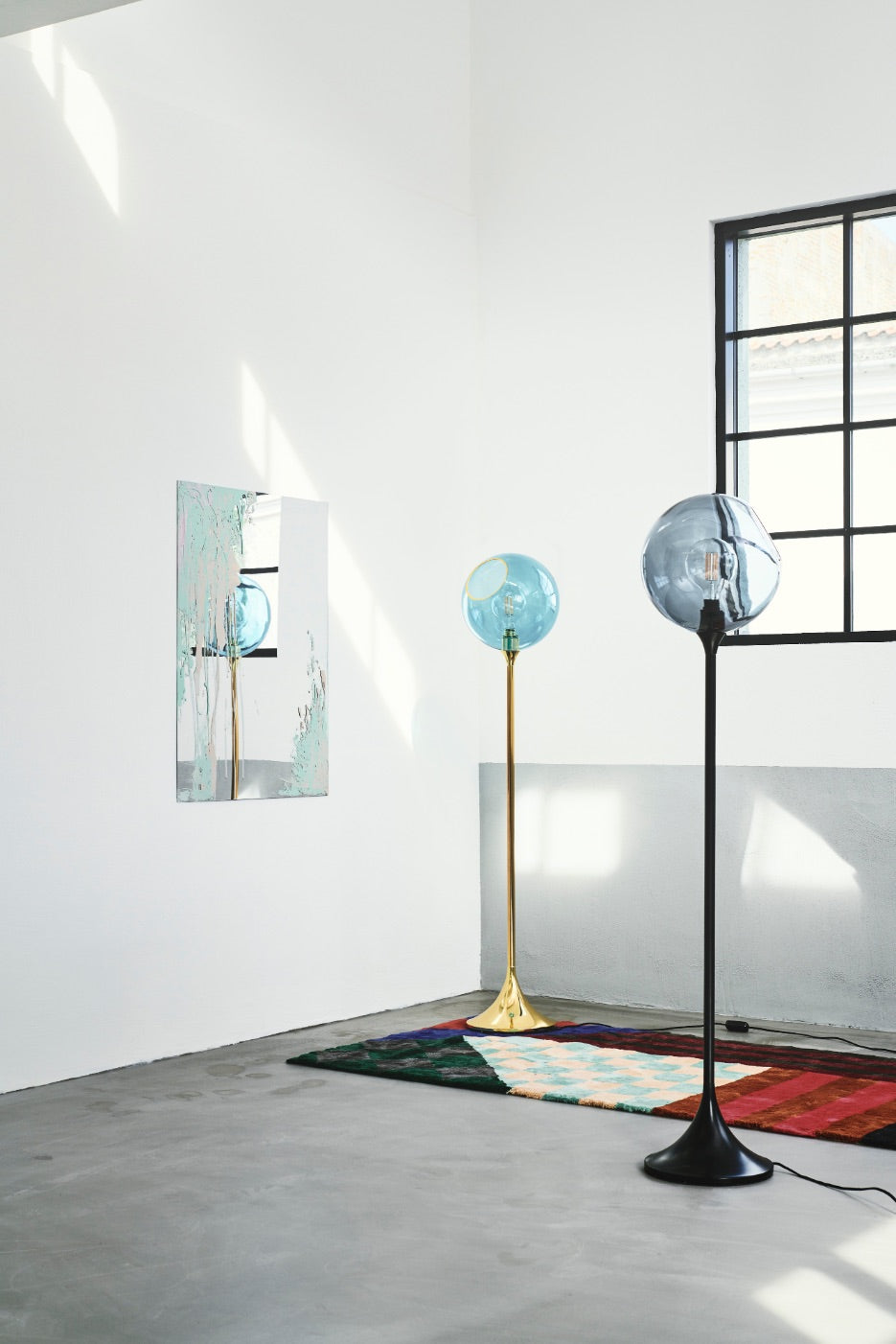 BALLROOM floor lamp with a smoky shade and black base