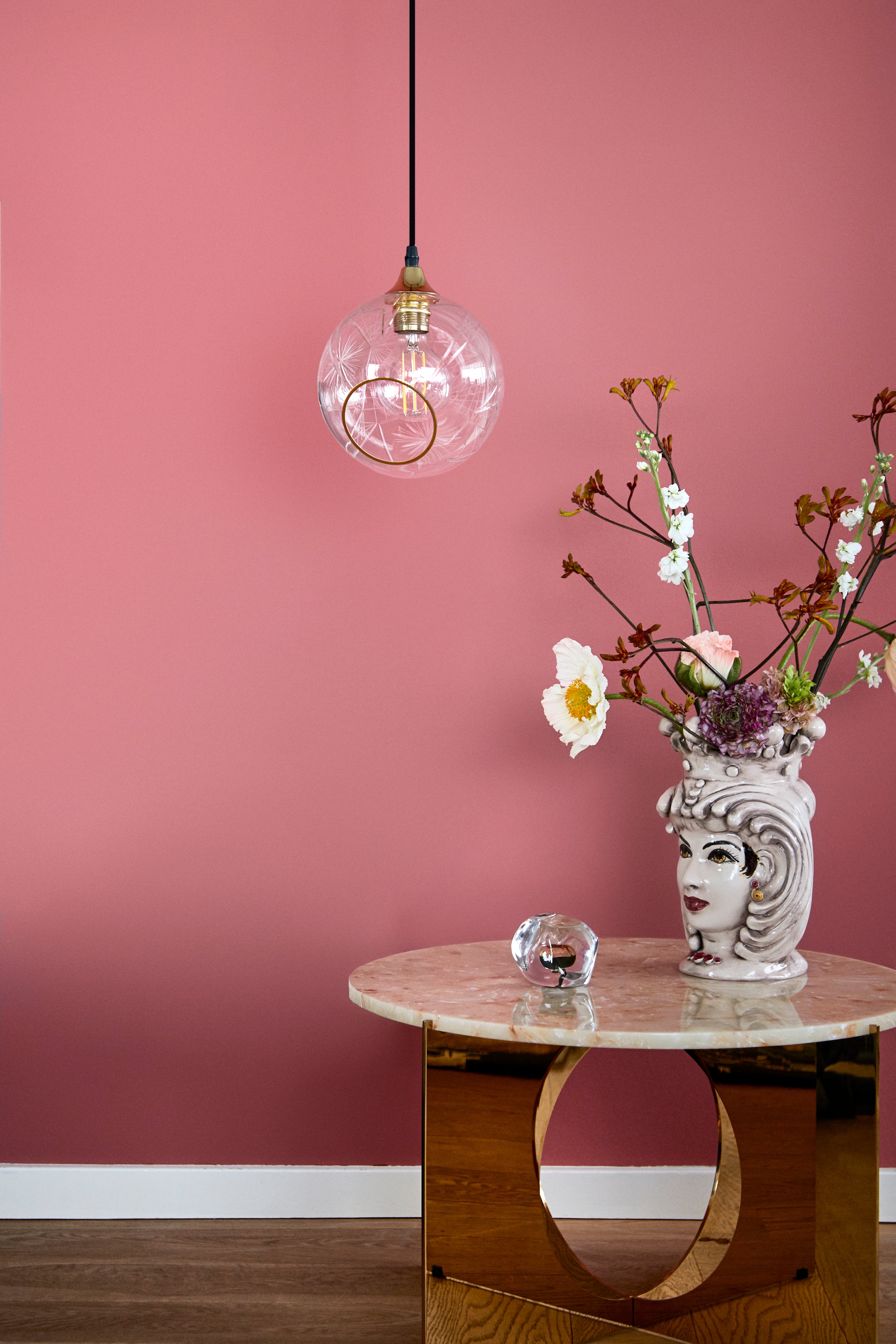 BALLROOM DIAMOND transparent pendant lamp with gold finish