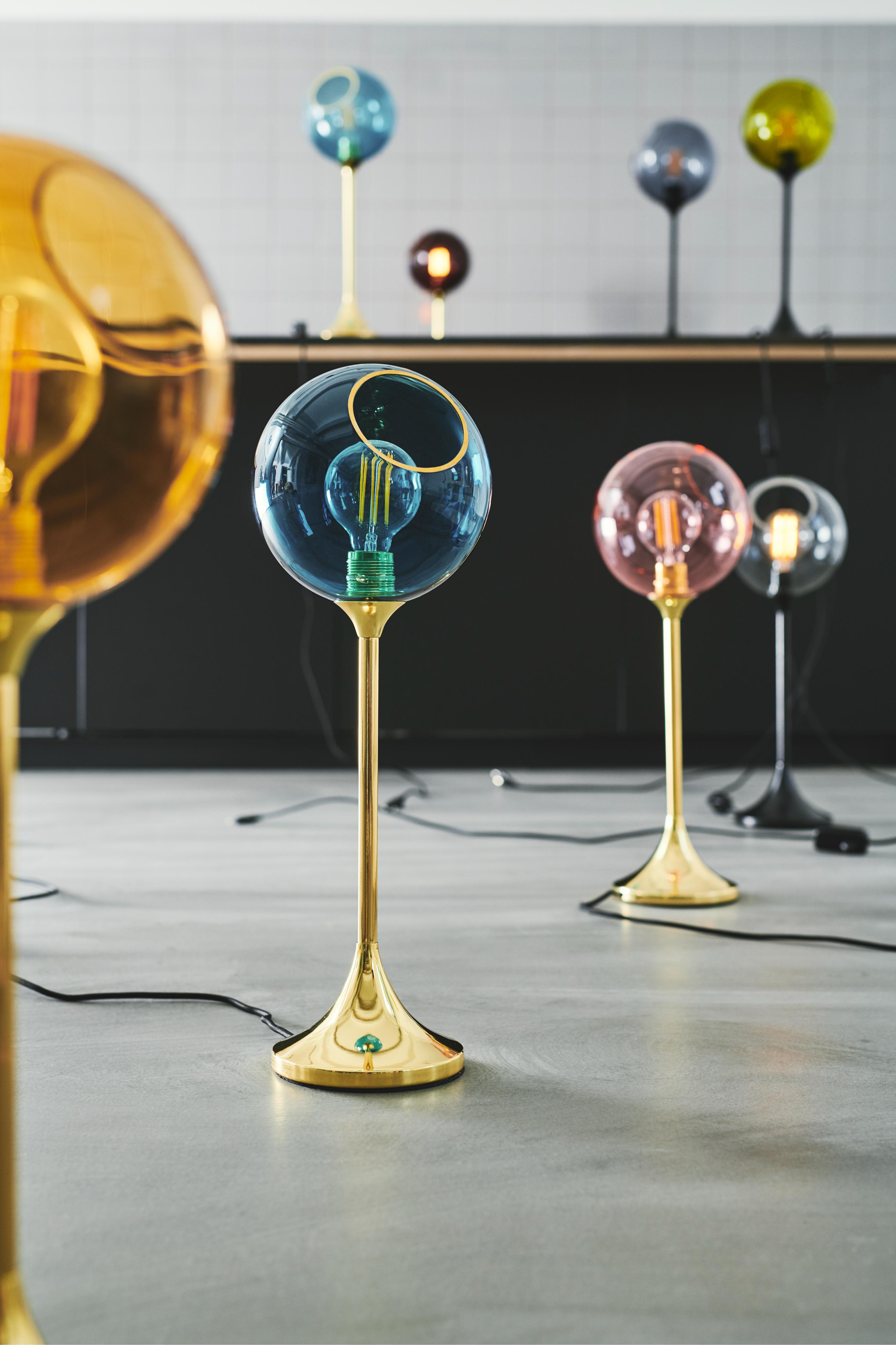 BALLROOM table lamp in blue with a gold base