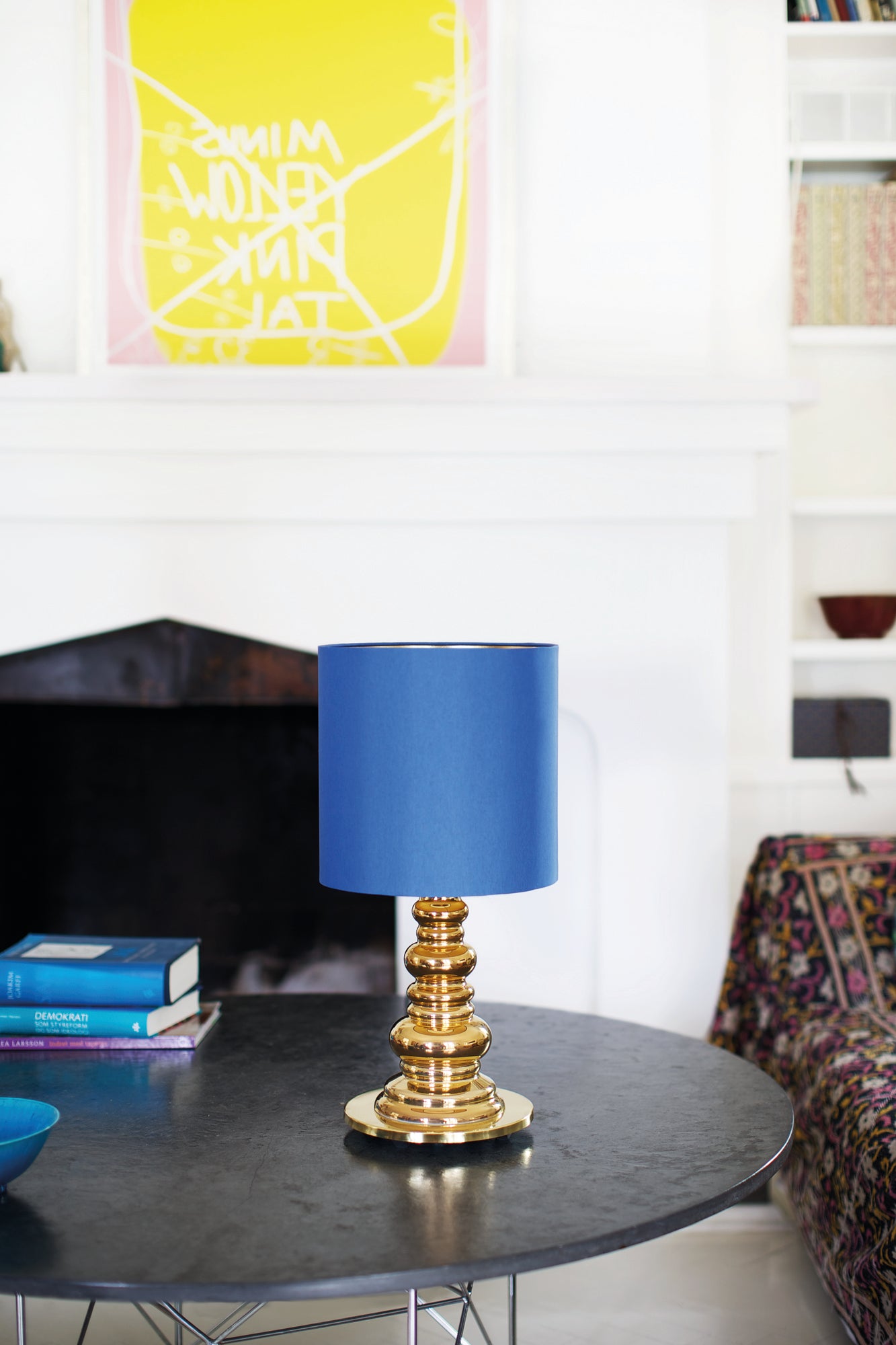 Stolní lampa PUNK DELUXE modrá se zlatým podstavcem