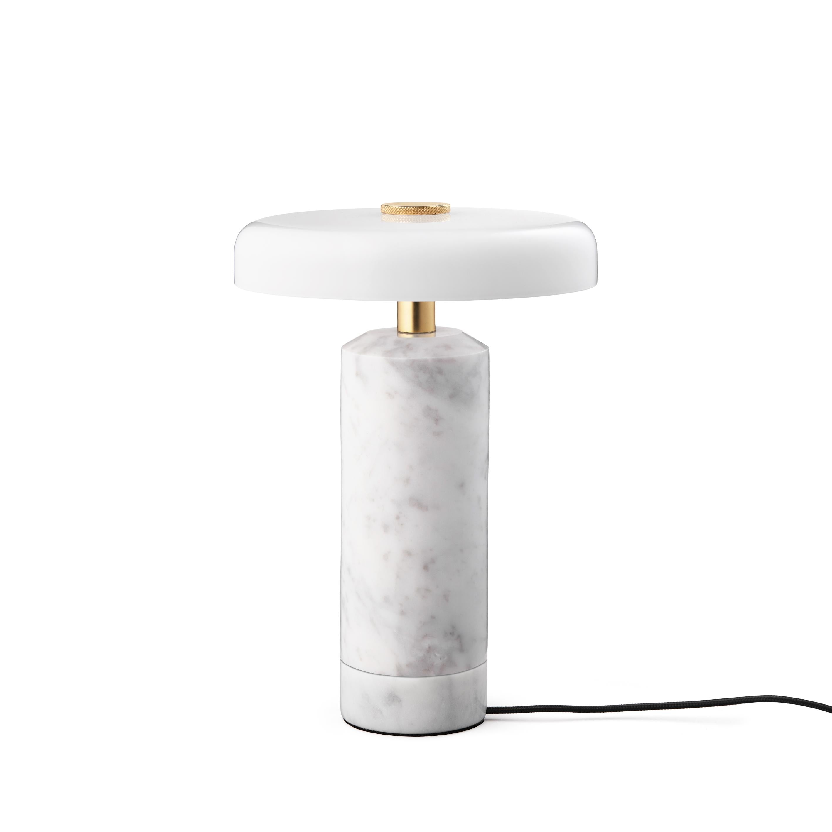 Portable lamp TRIP white marble with milky white glass