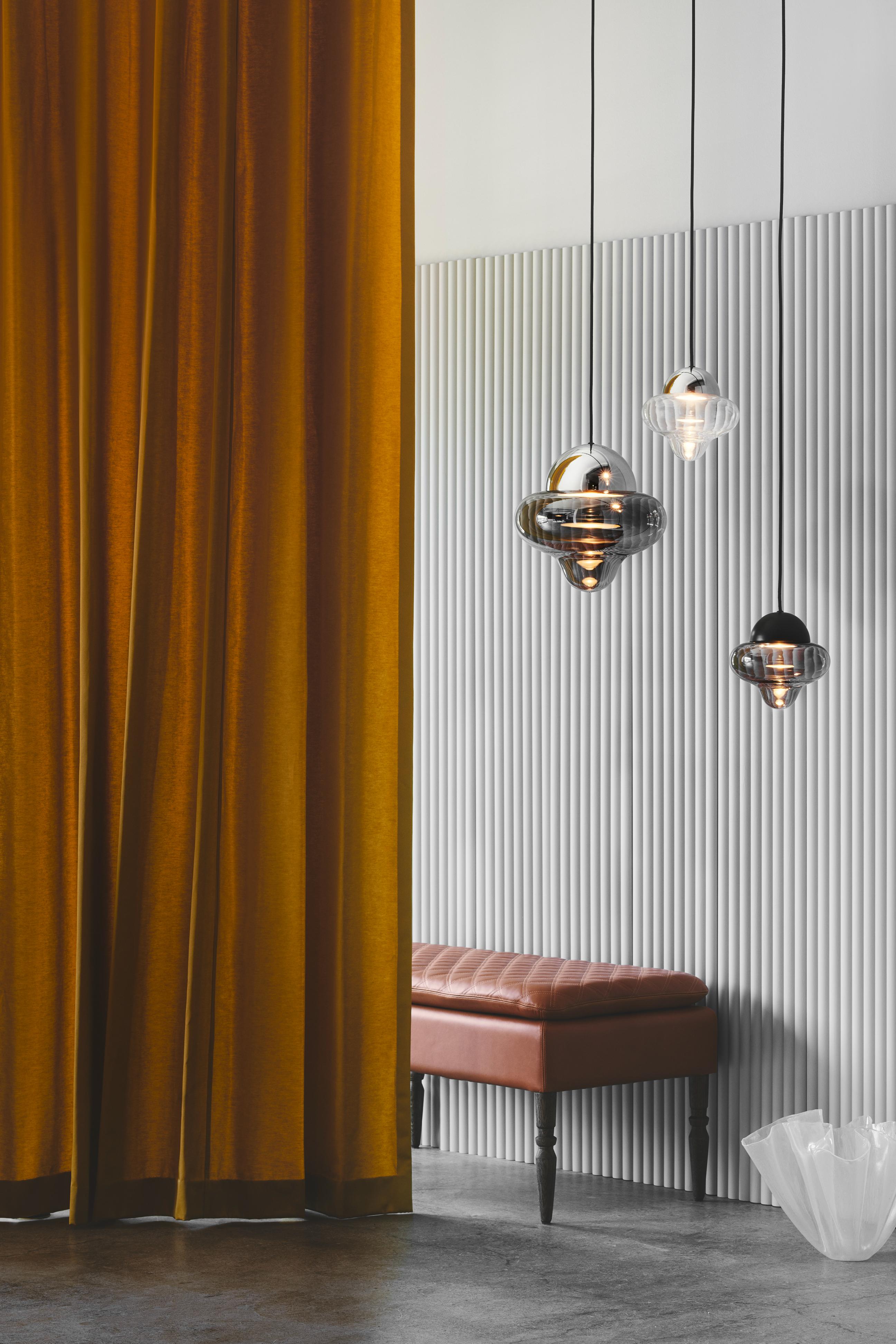 NUTTY pendant lamp with smoked glass and silver finish