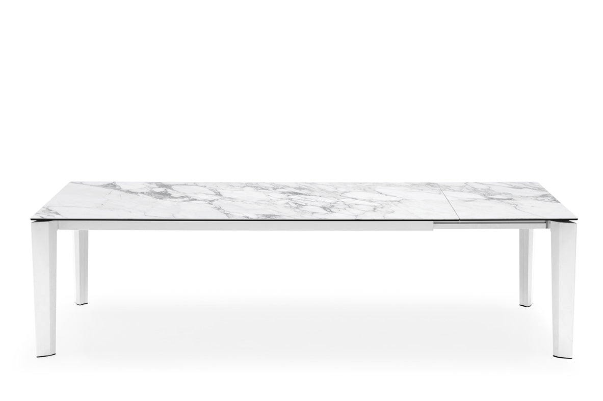 Rozkládací stůl DELTA s bílou deskou a bílým podstavcem