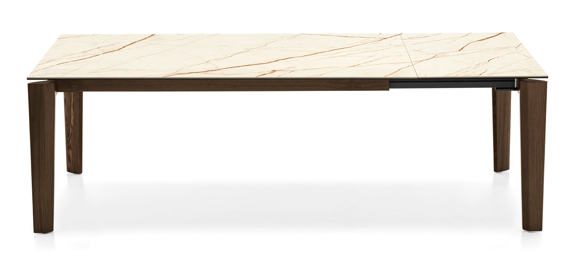 Extendable table DOGMA with beige top and dark wooden base