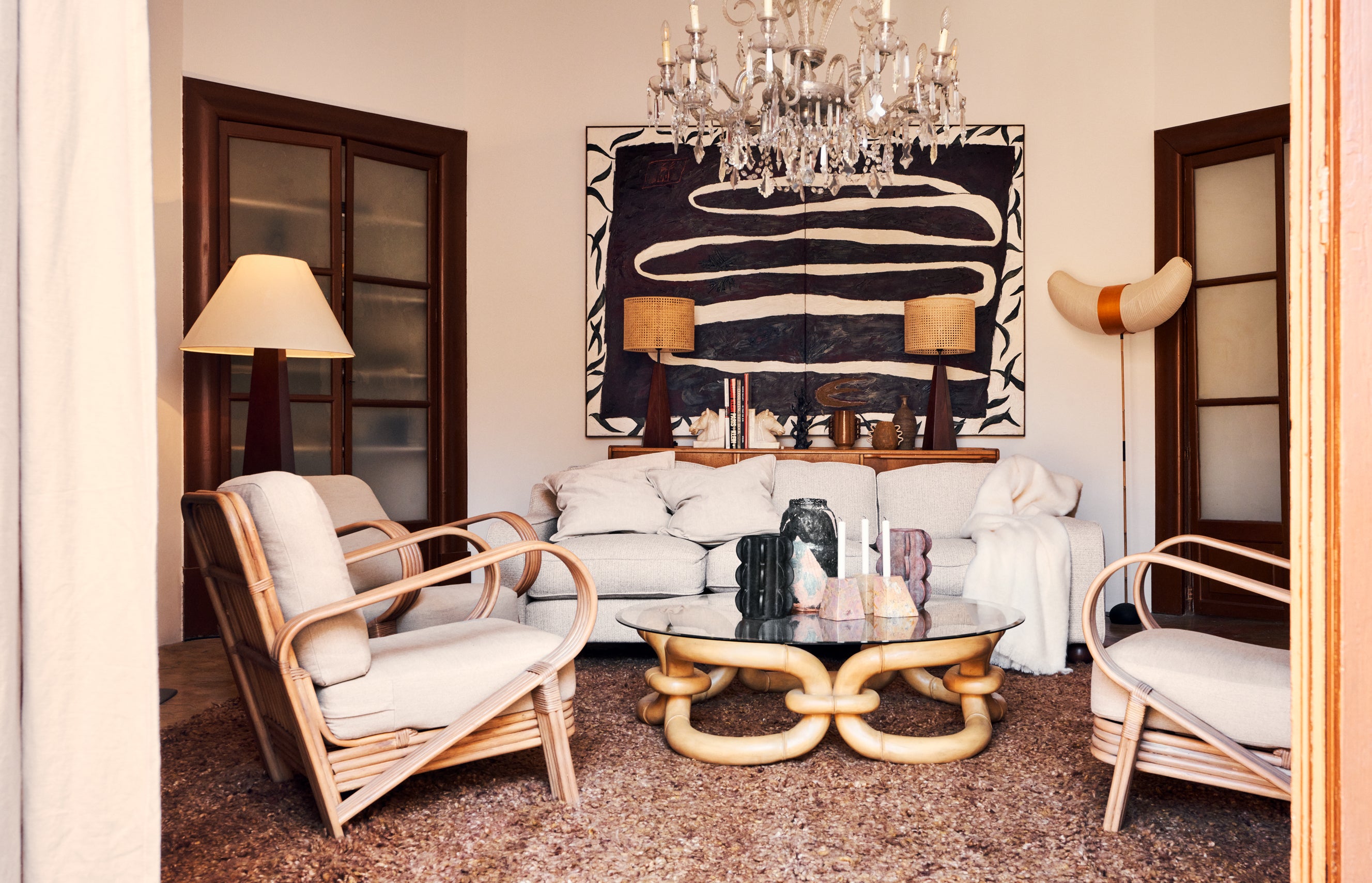 Křeslo BAMBOO béžové s mořeným bambusem