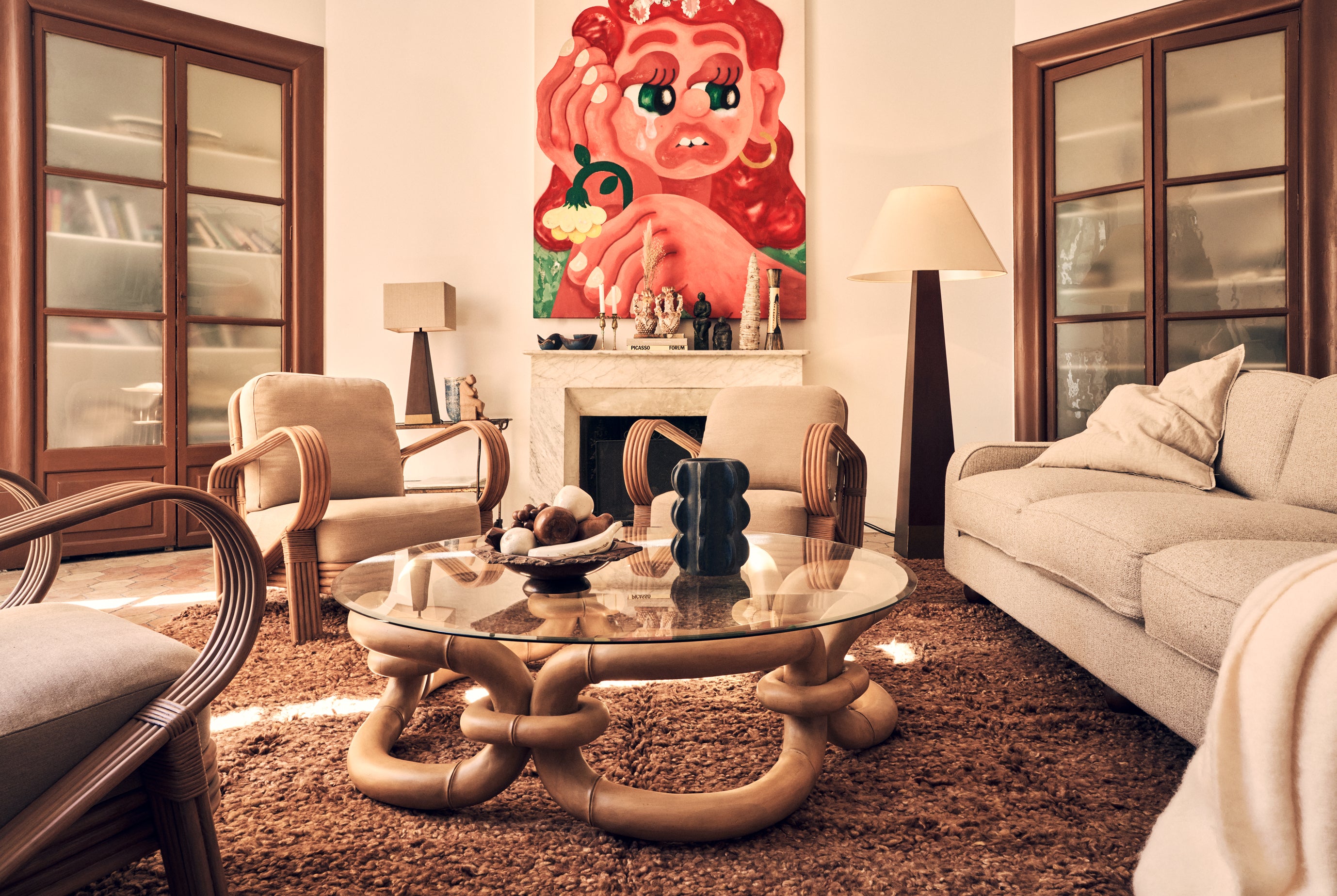 Křeslo BAMBOO béžové s mořeným bambusem