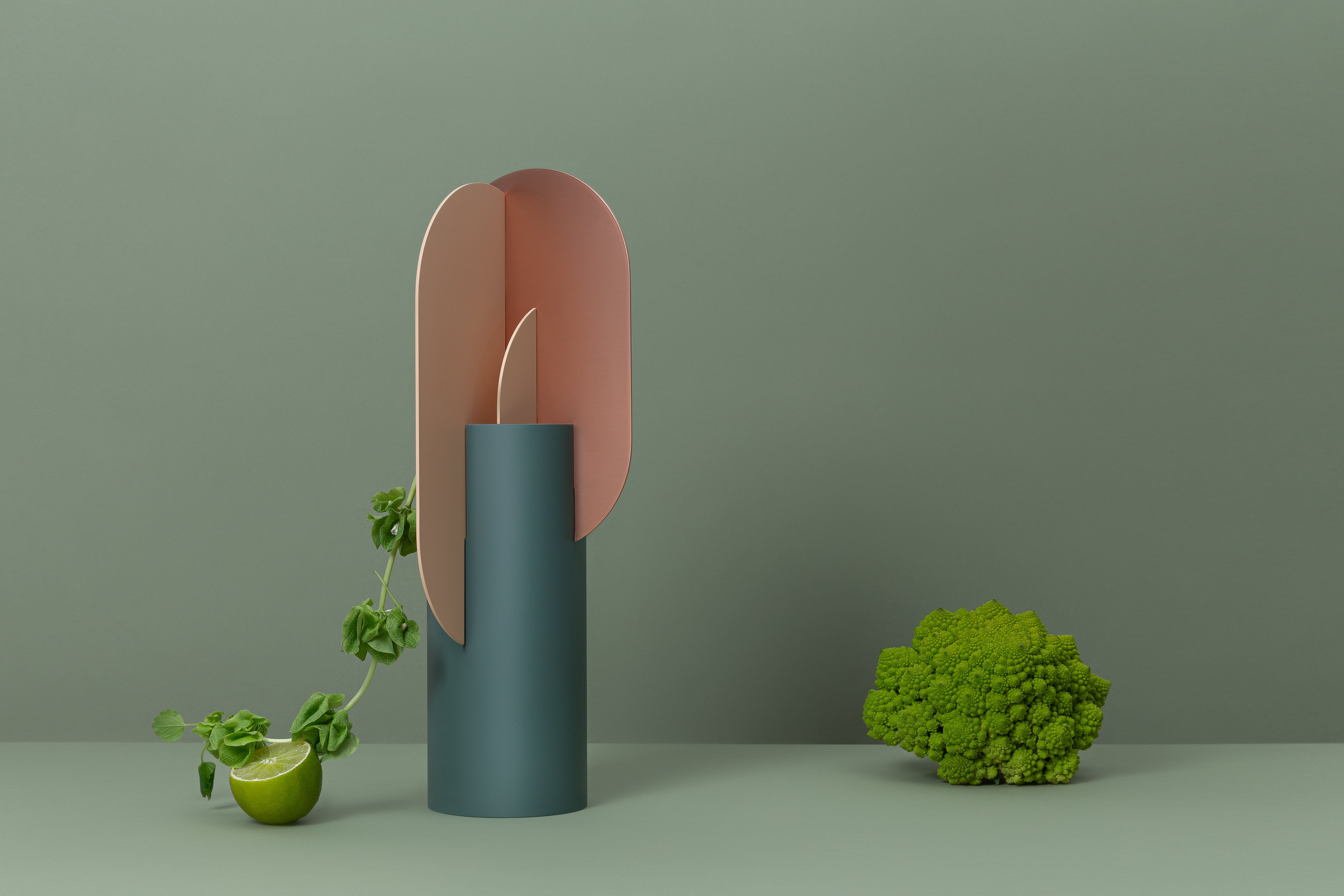 Váza EKSTER zelená s pudrově růžovou a měděnou