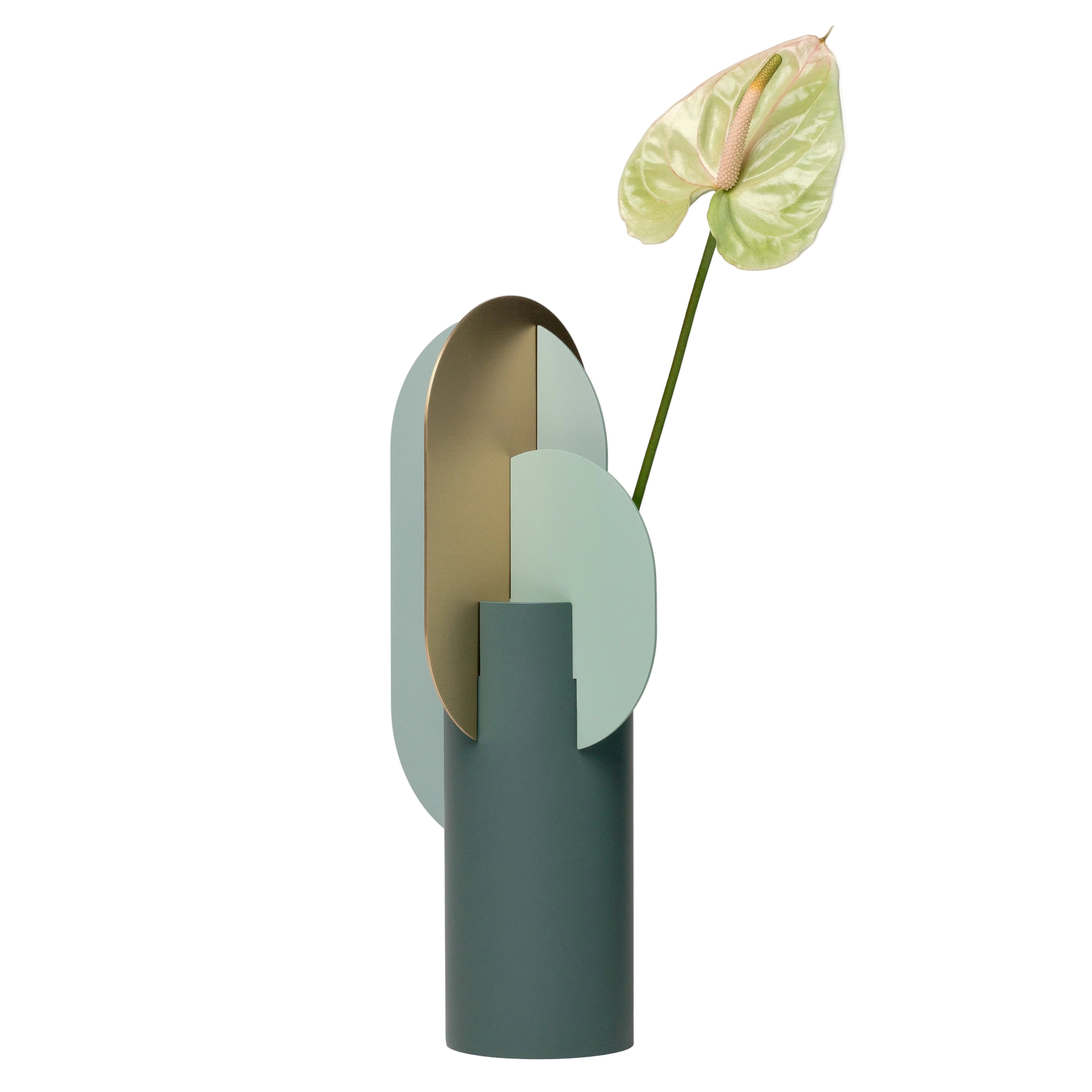 Váza EKSTER zelená s mosazným detailem