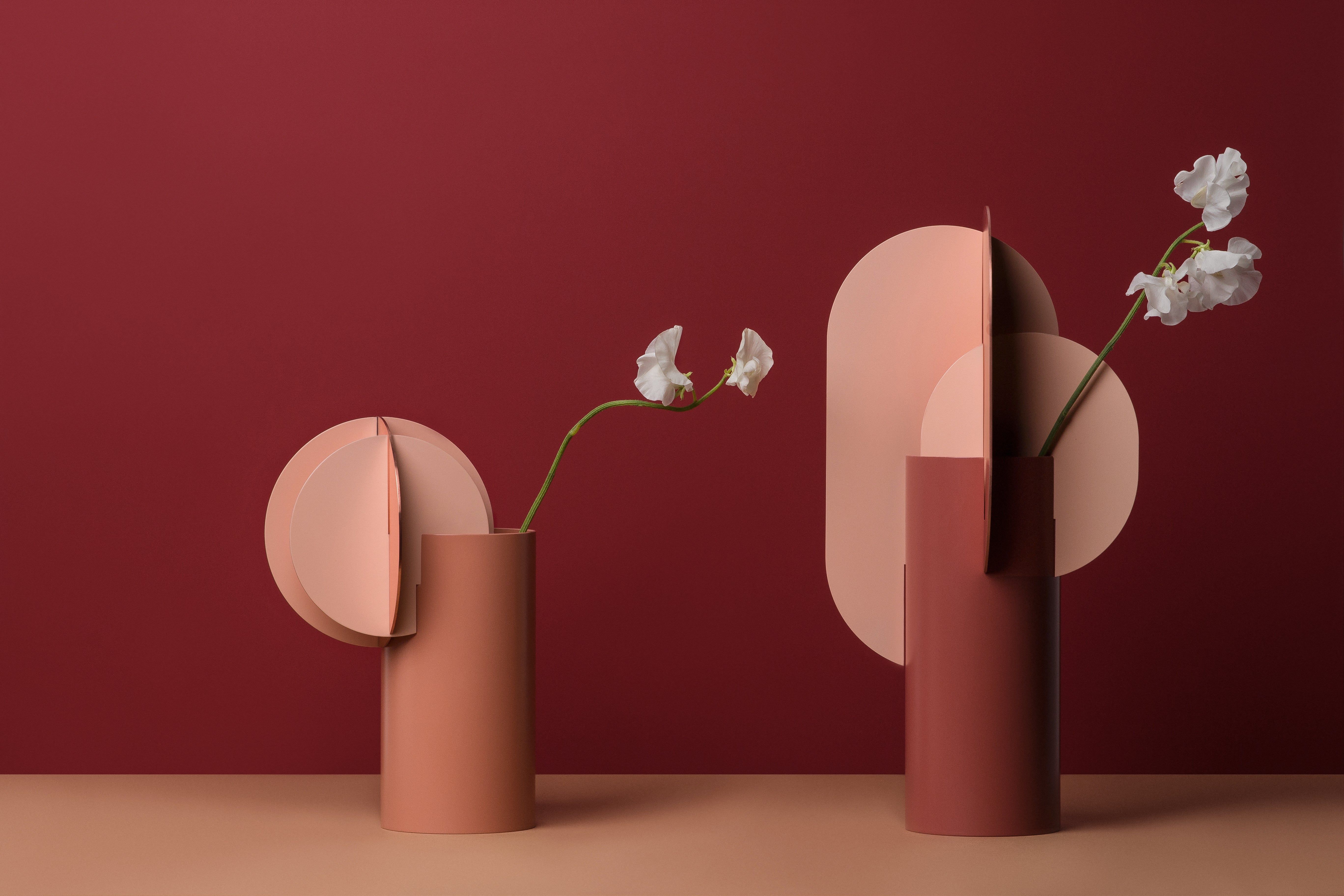 Brick vase EKSTER in powder pink and copper
