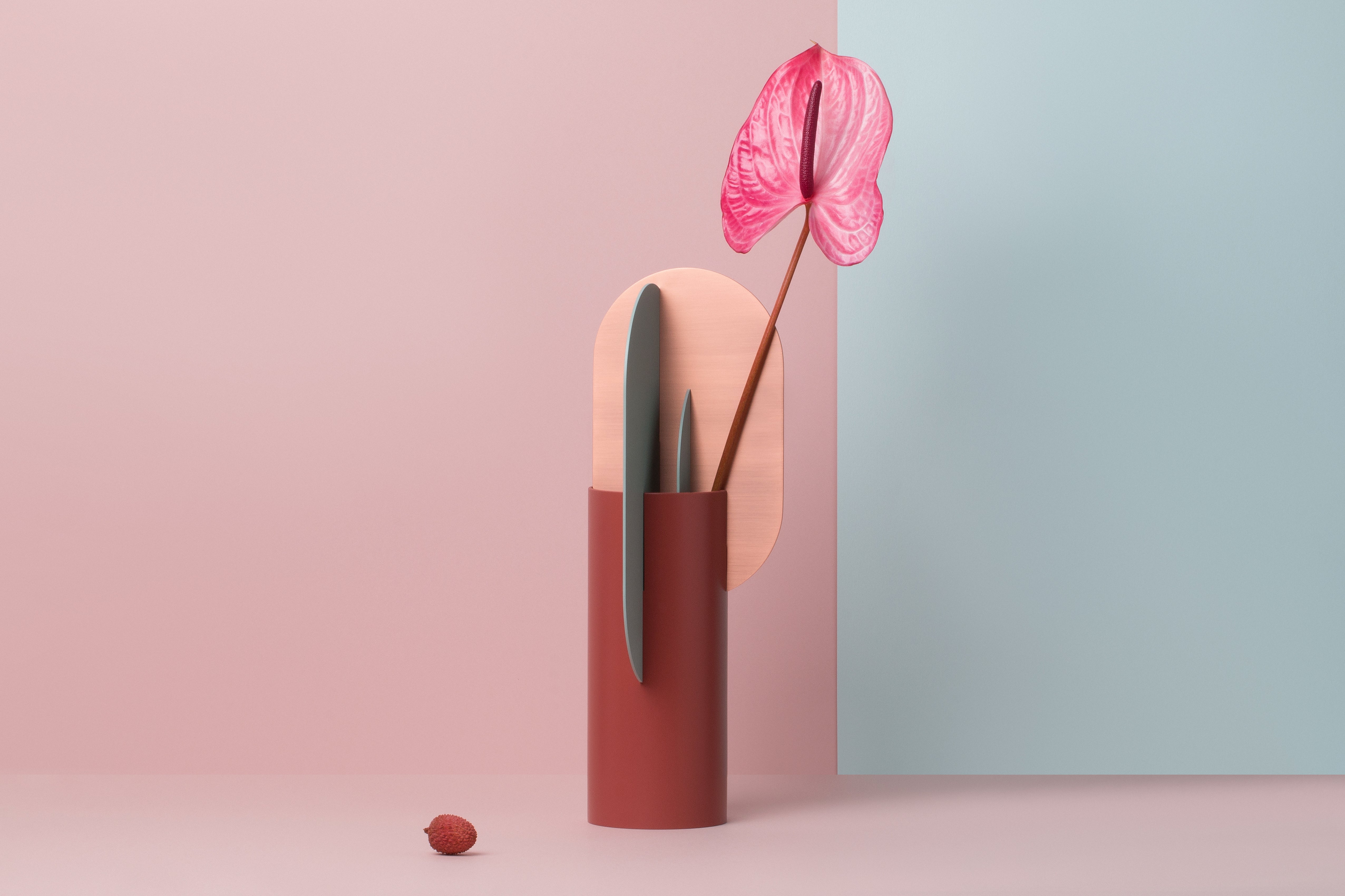 Váza EKSTER cihlová s modrou a měděnou