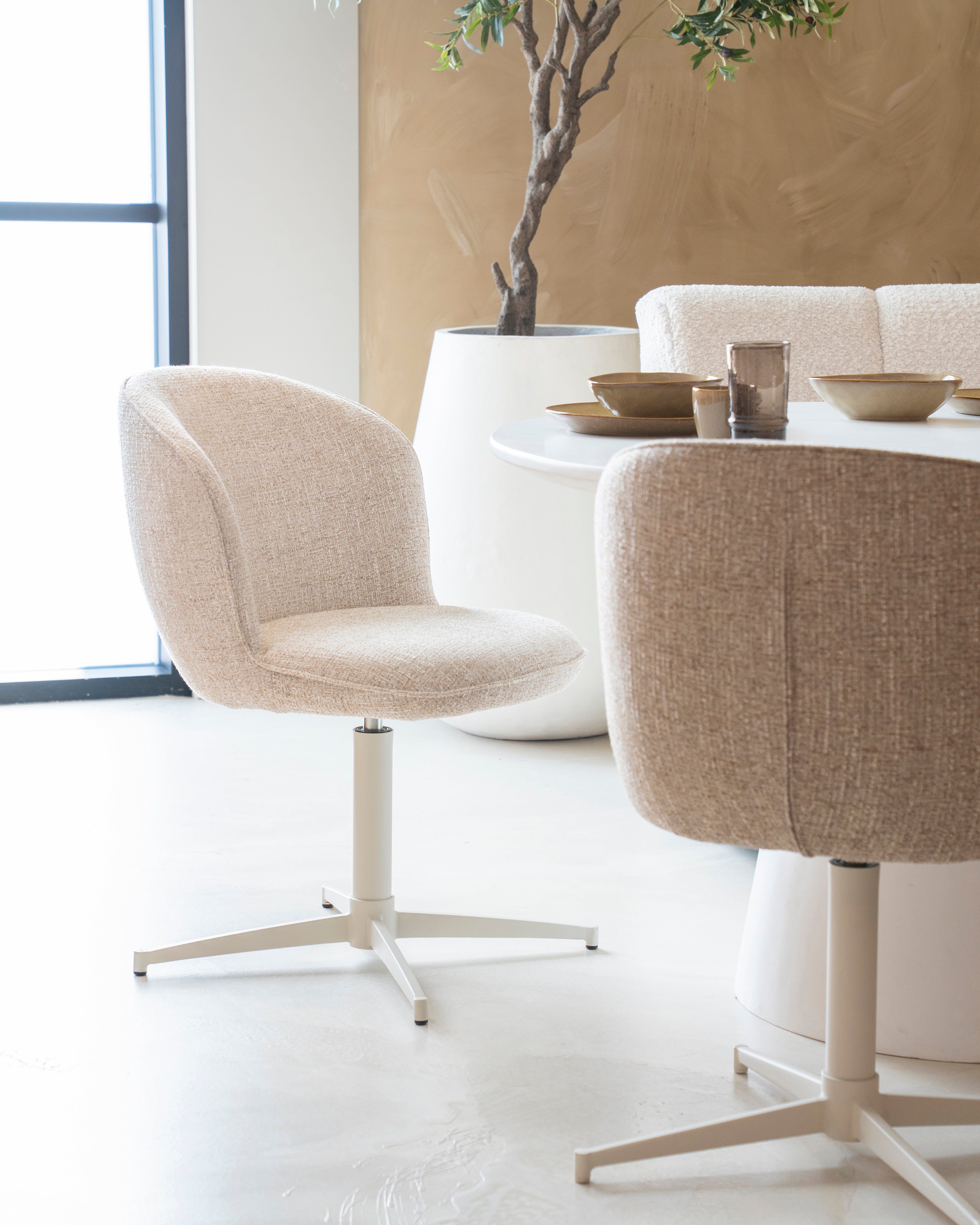 MOLLY Cream Swivel Chair with Cream Base