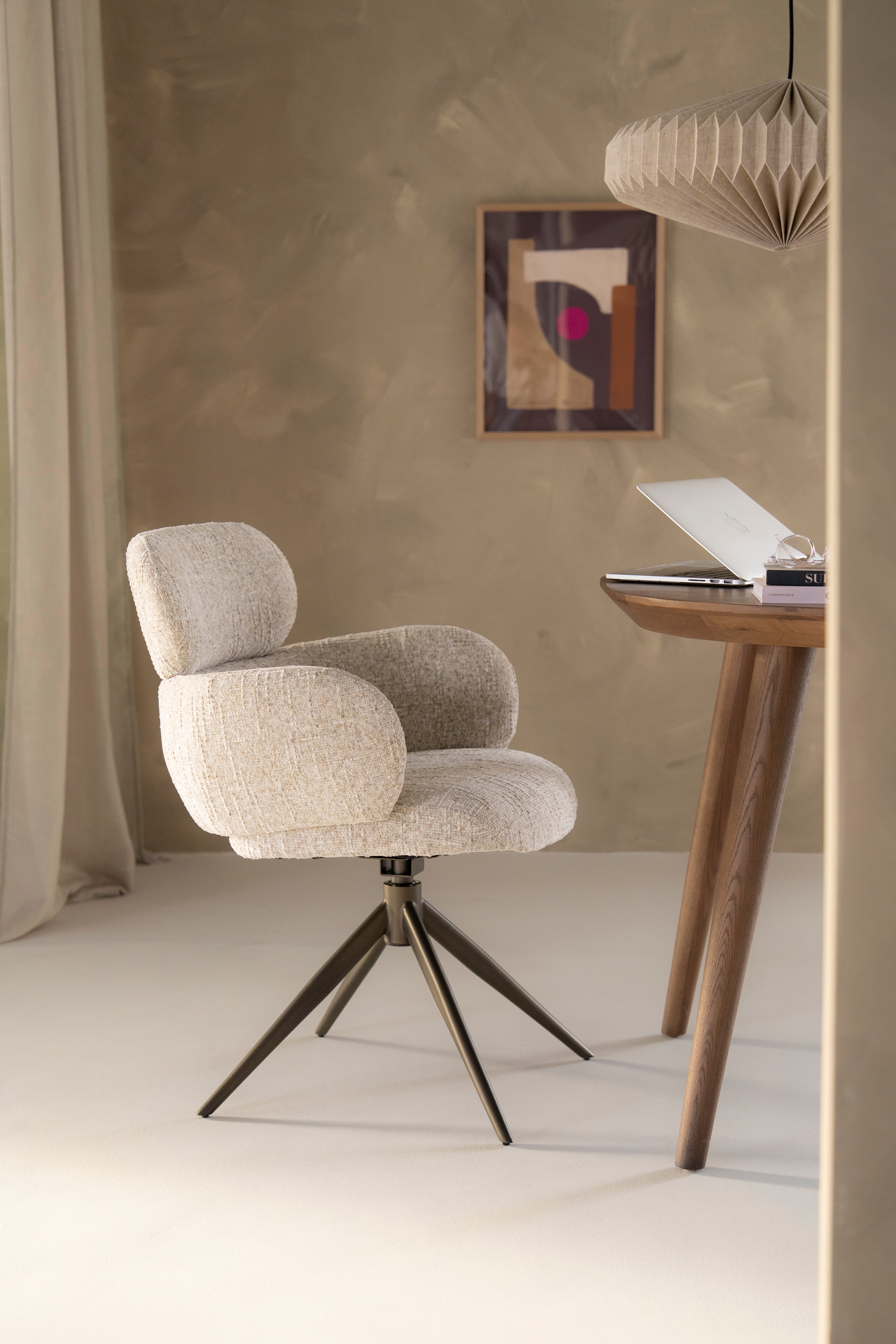 DARCIO swivel chair beige with dark brown base