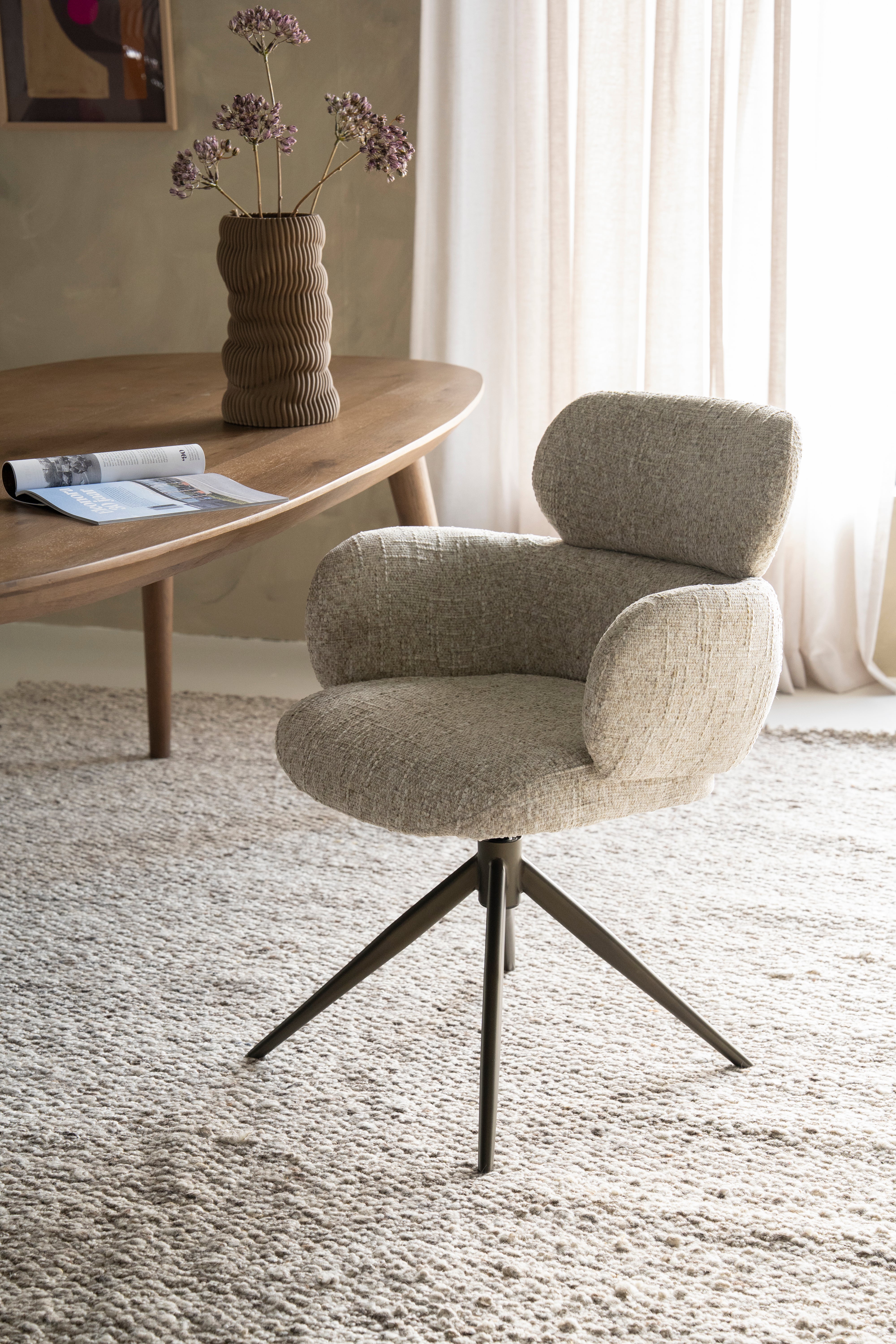 DARCIO swivel chair beige with dark brown base
