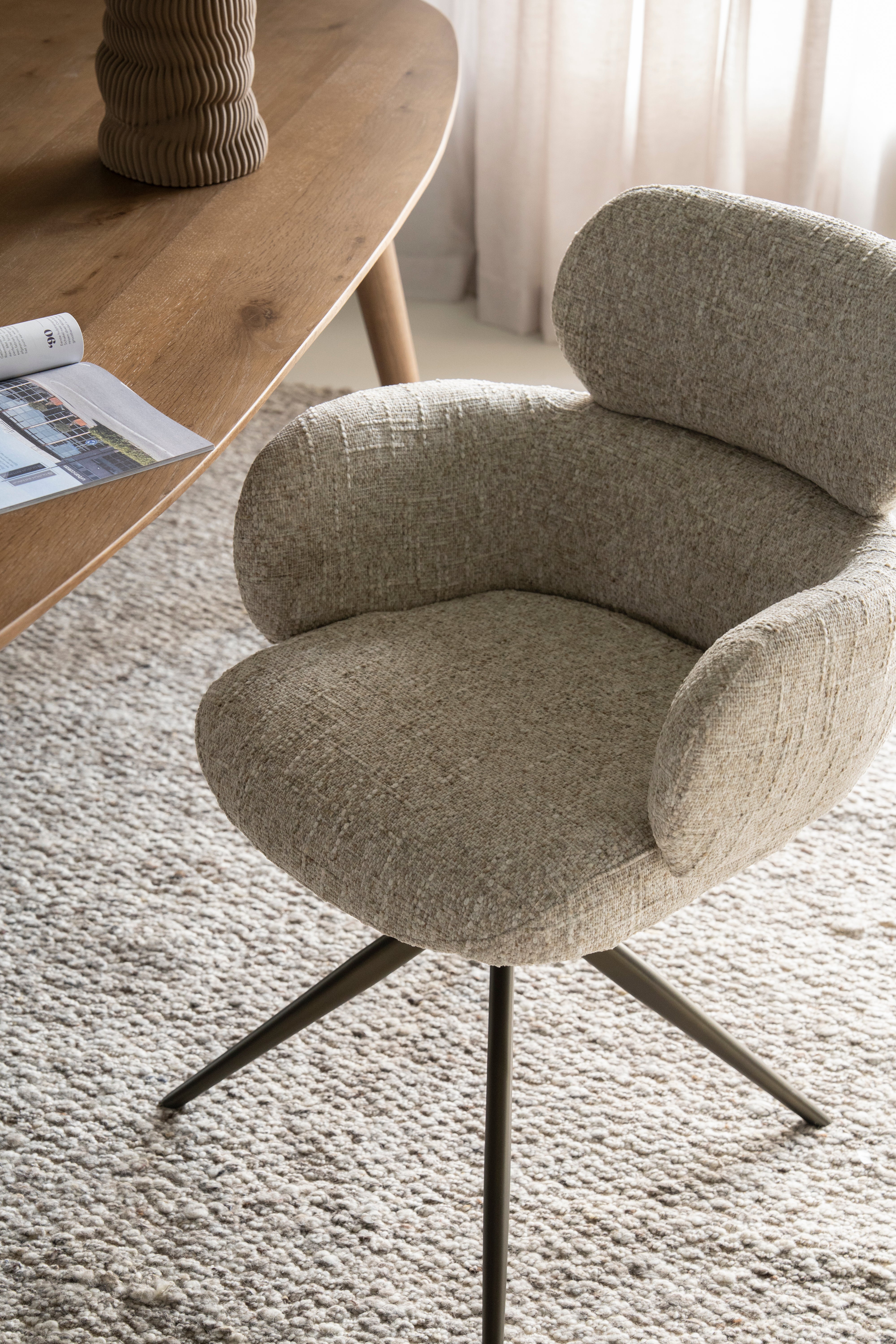 DARCIO swivel chair beige with dark brown base