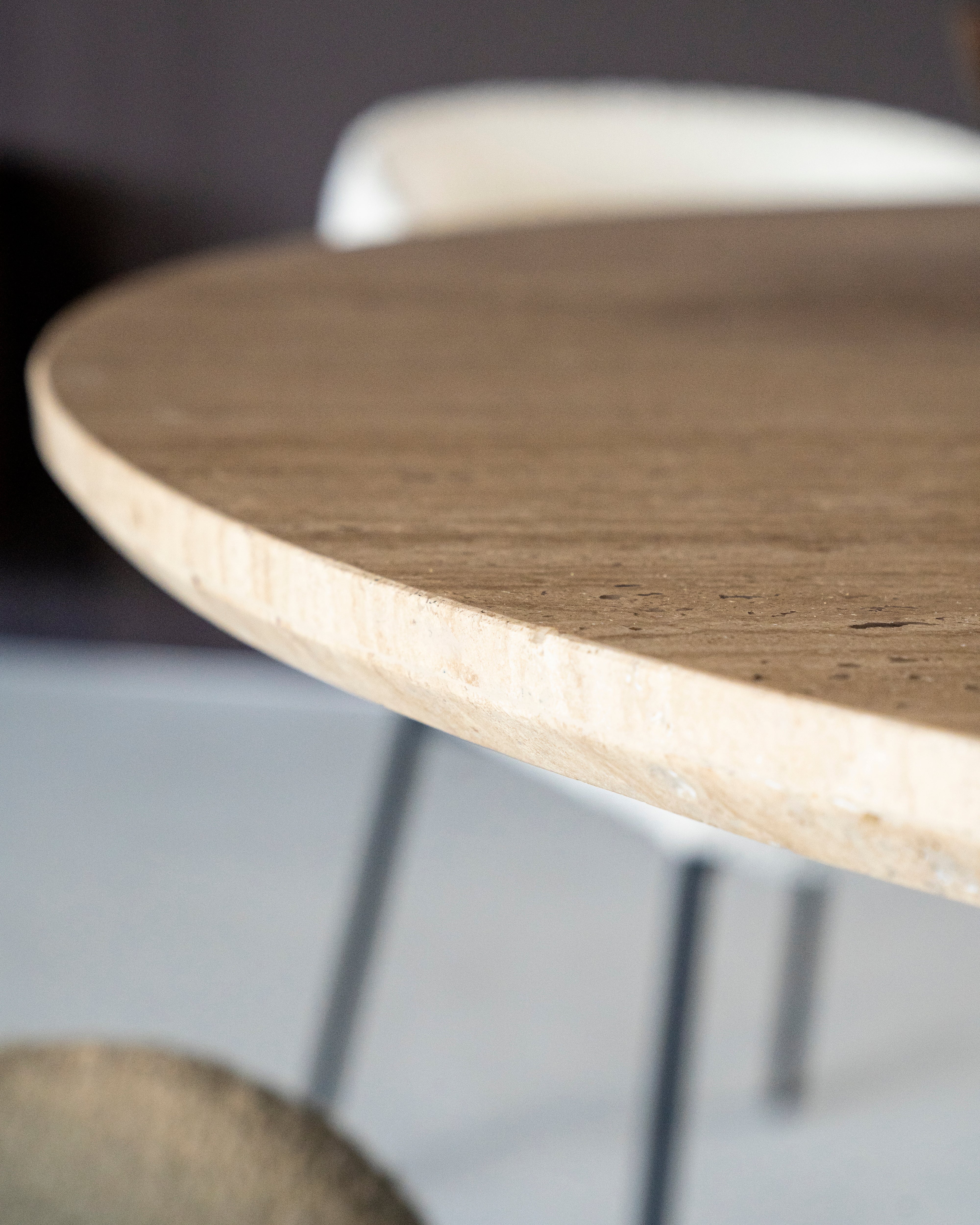 Round Table AIKIN Travertine with Wooden Base