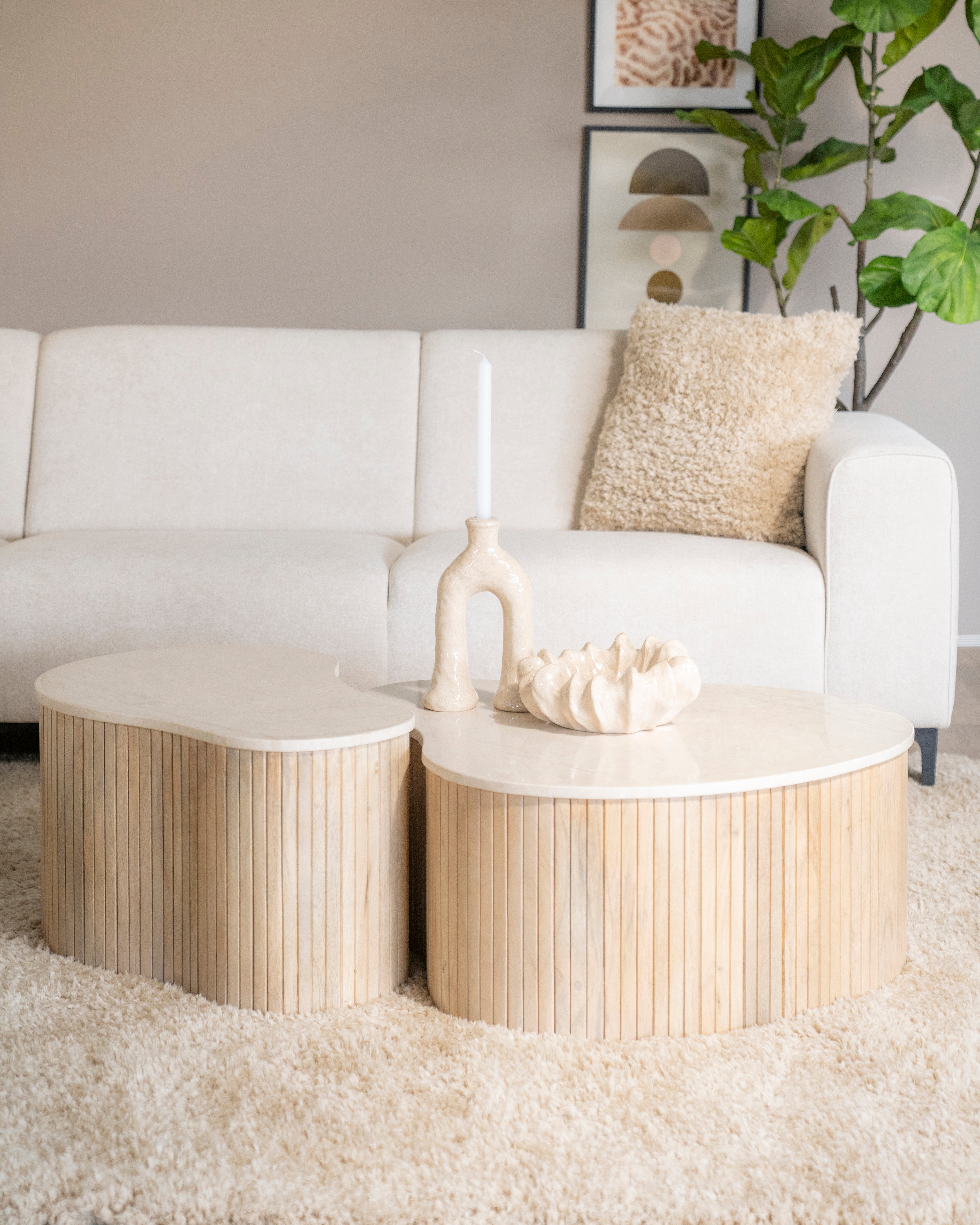 Stolik kawowy KIRA drewno mango z marmurowym blatem