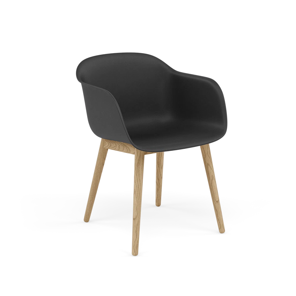 FIBER Armchair in Black with Wooden Base