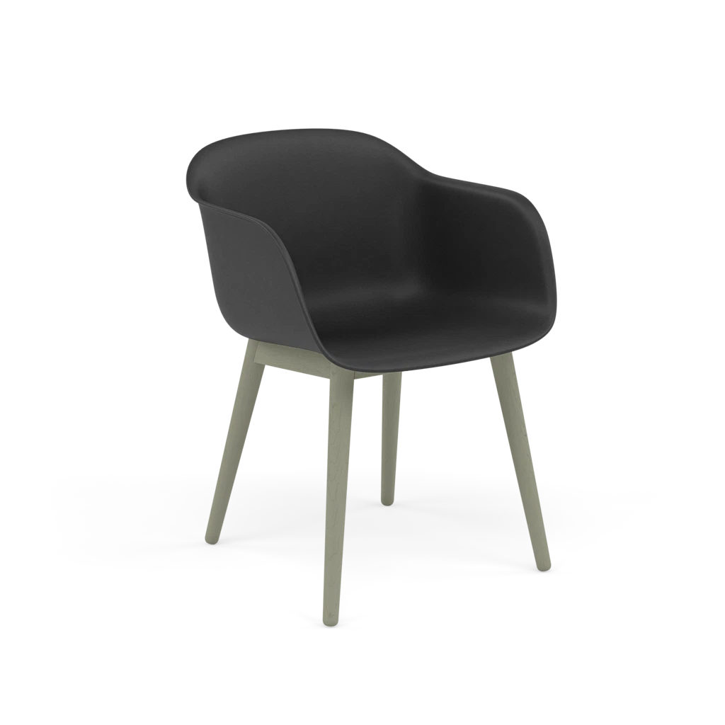 FIBER Armchair in Black with Wooden Base