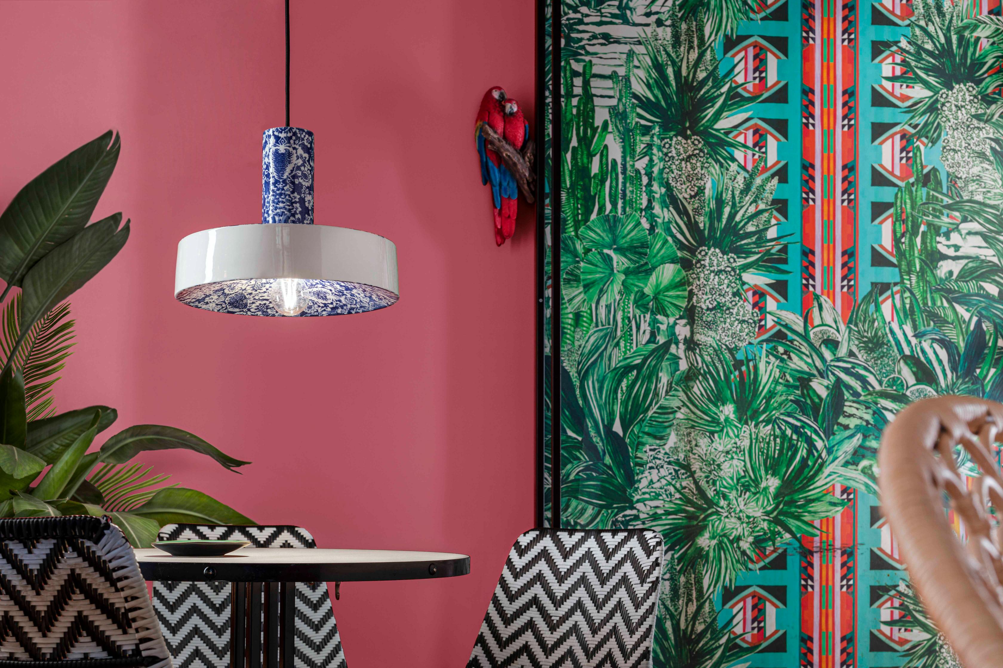 Závěsná keramická lampa PI červené květy