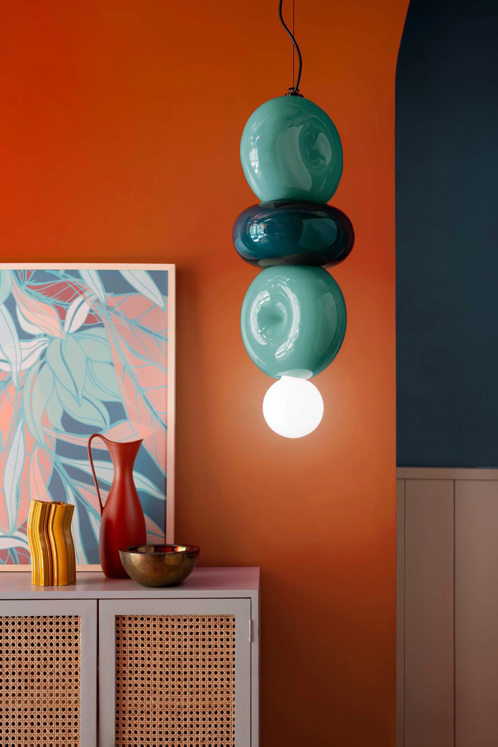 Závěsná keramická lampa BUMBUM žlutá s oranžovou