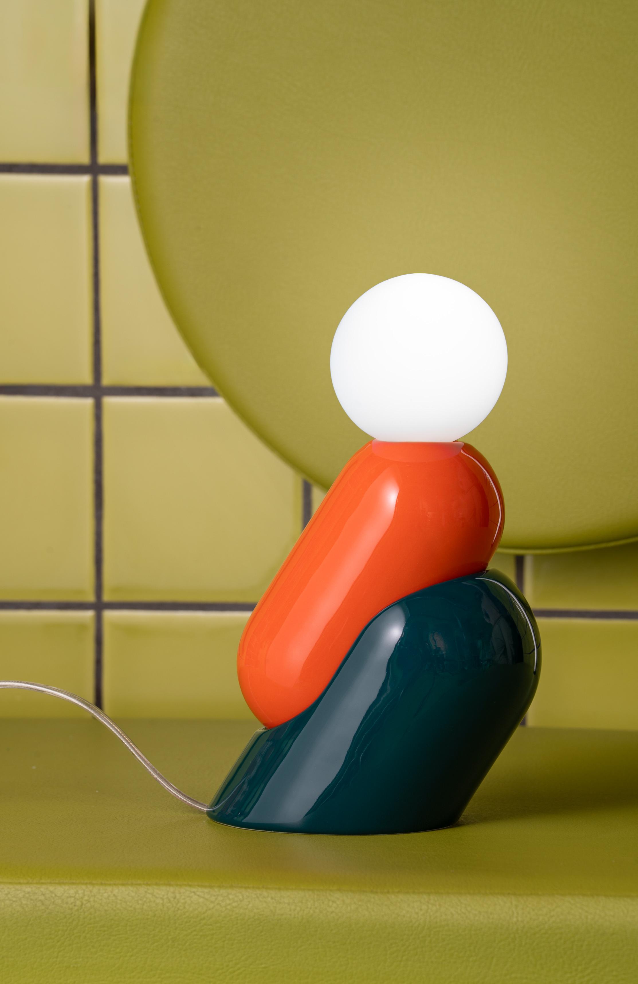 Keramická stolní lampa TATA oranžová se zeleným petrolovým odstínem