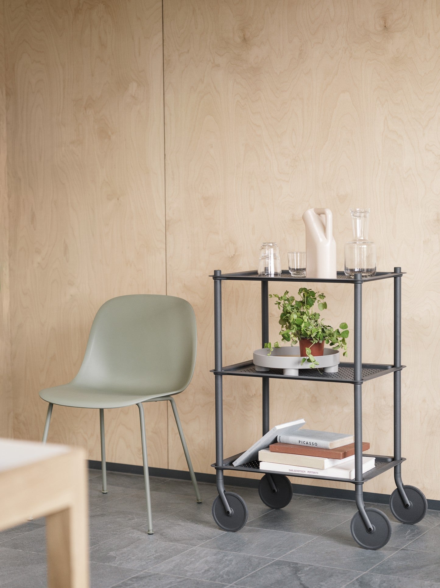 FIBER Chair in Dirty Green with Steel Base