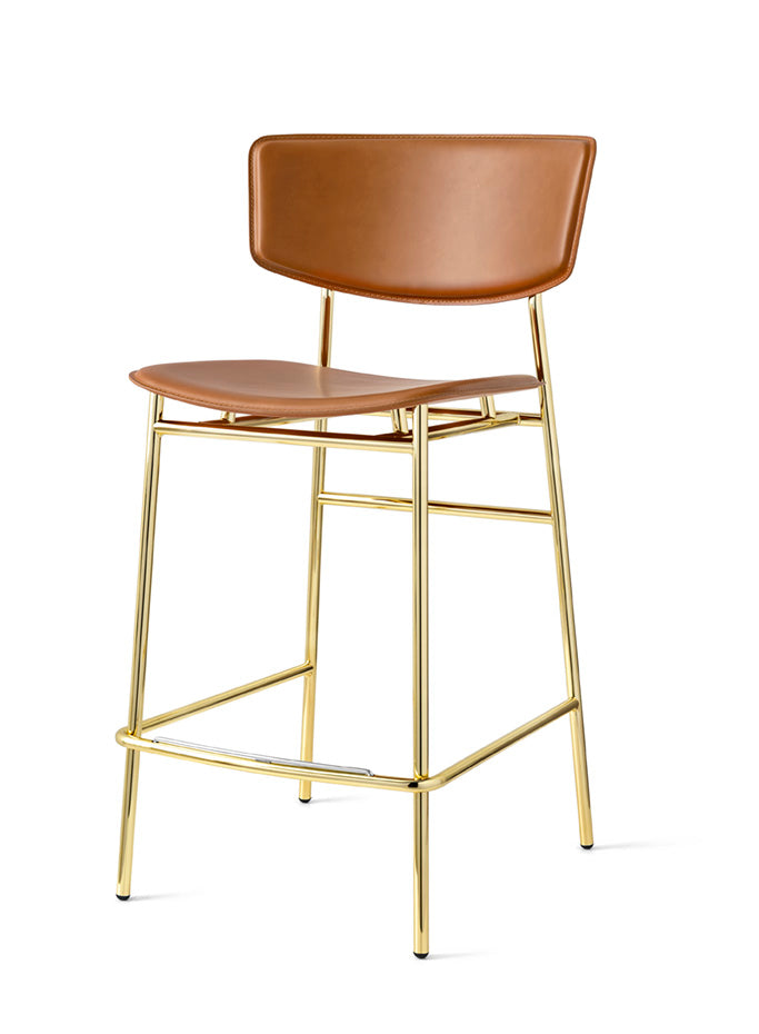 Krzesło barowe FIFTIES tapicerowane ze złotą podstawą – metal, Calligaris