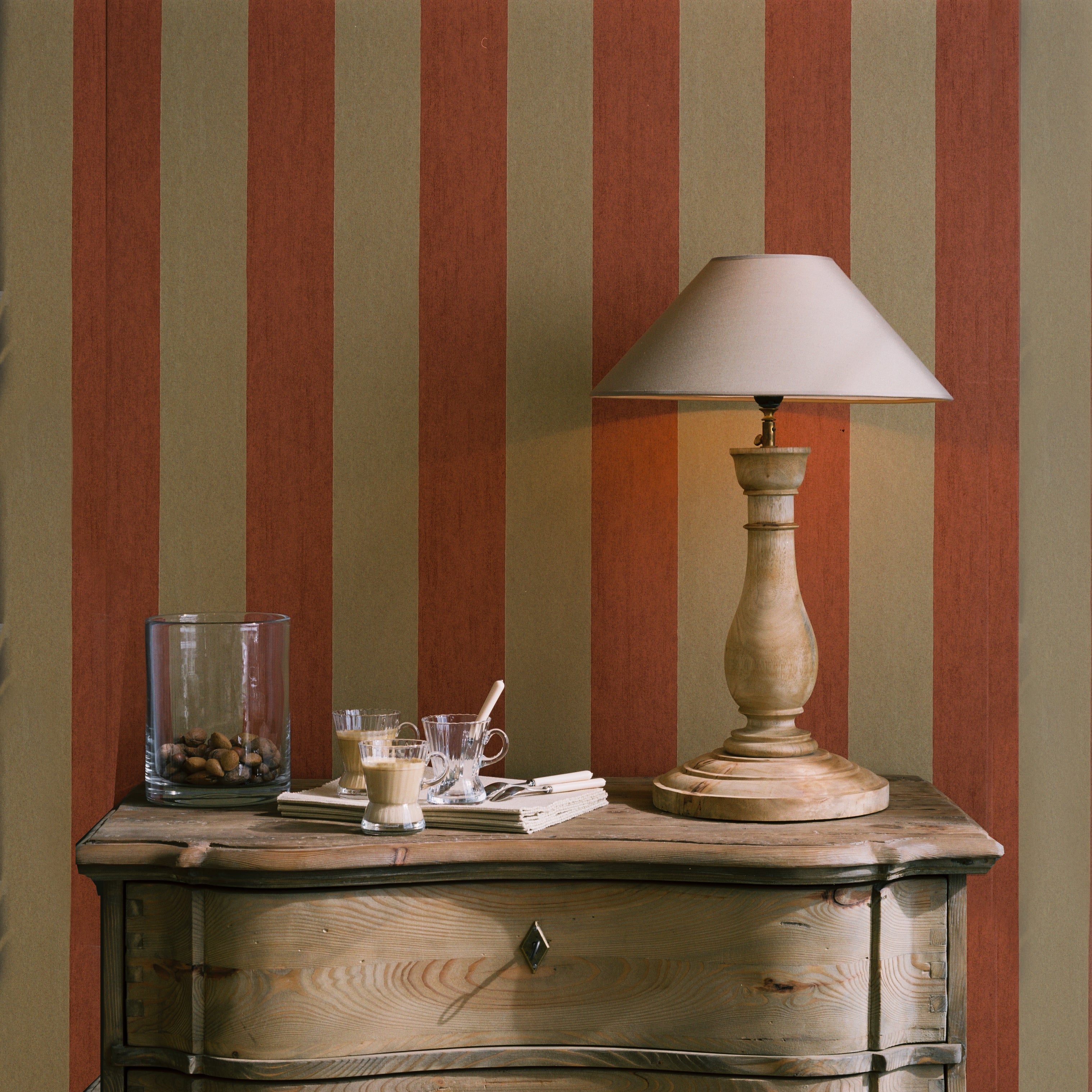 Structural wallpaper imitating canvas with a striped pattern STRIPE red