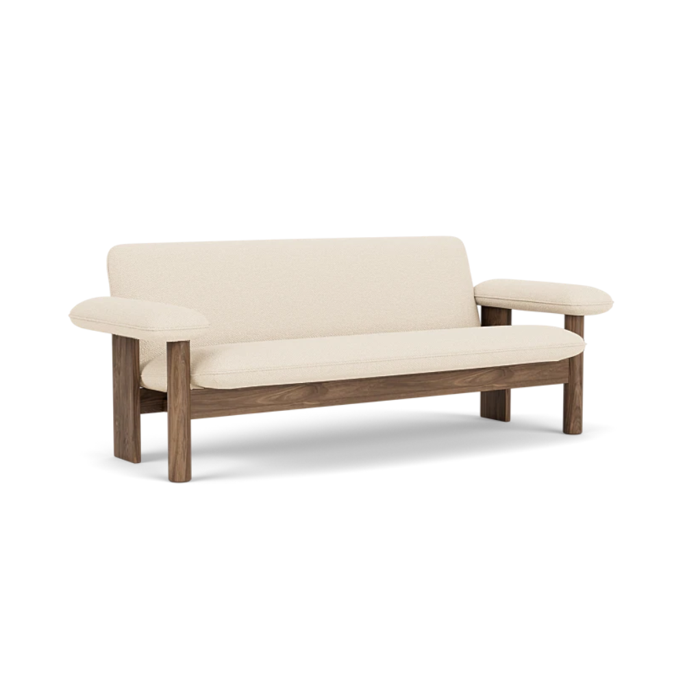 BRASILIA sofa in cream with walnut base