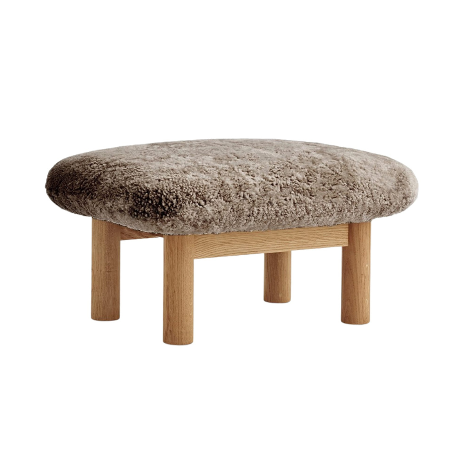 BRASILIA footstool beige sheep leather with oak base