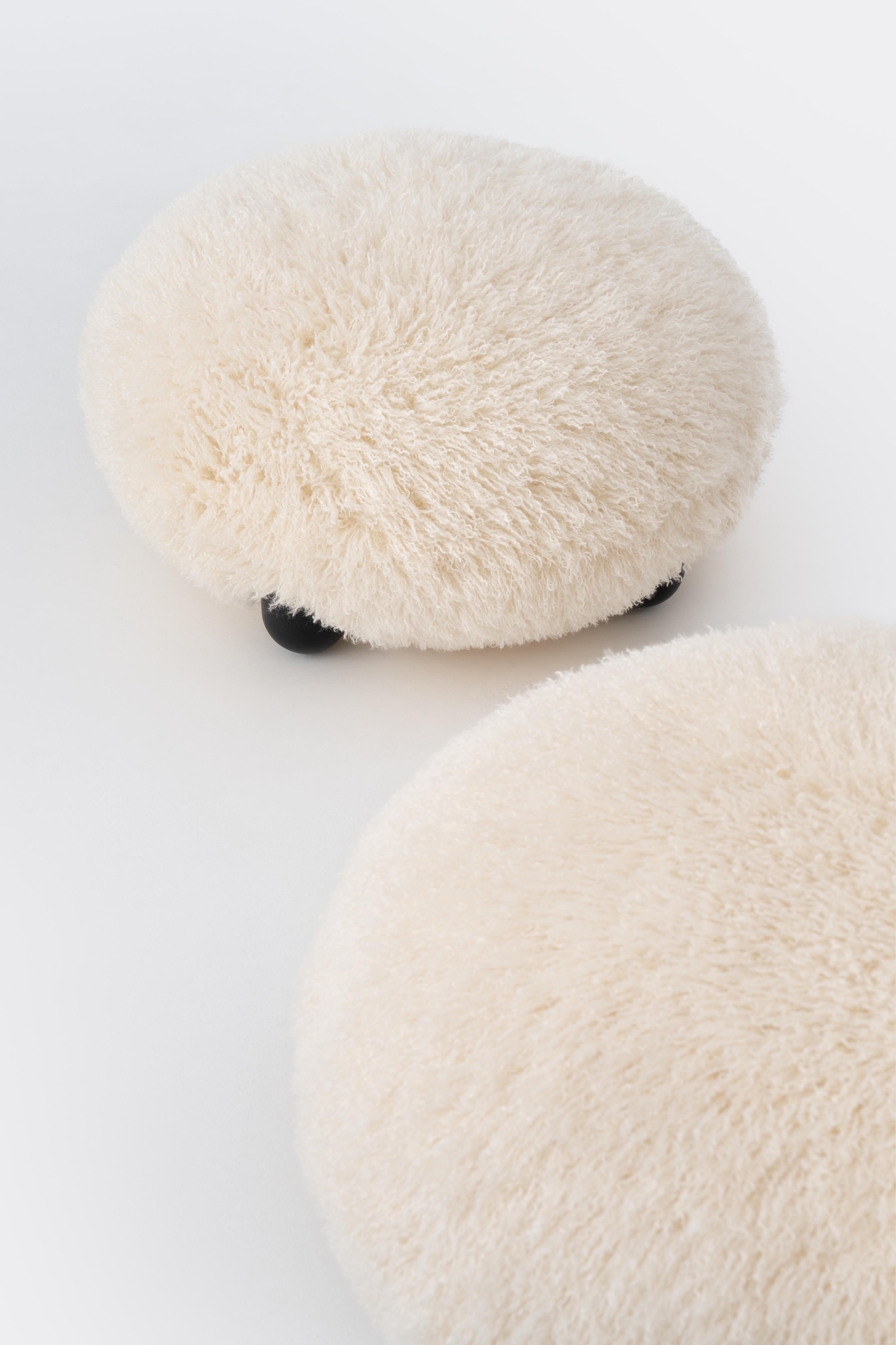 FLOCK Pouf - FLUFFY EDITION artificial fur with a wooden base