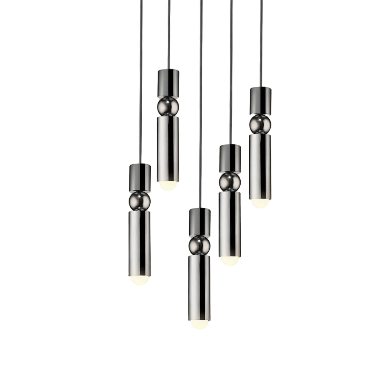 Lustrná závěsná lampa FULCRUM s 5 body v chromovém provedení
