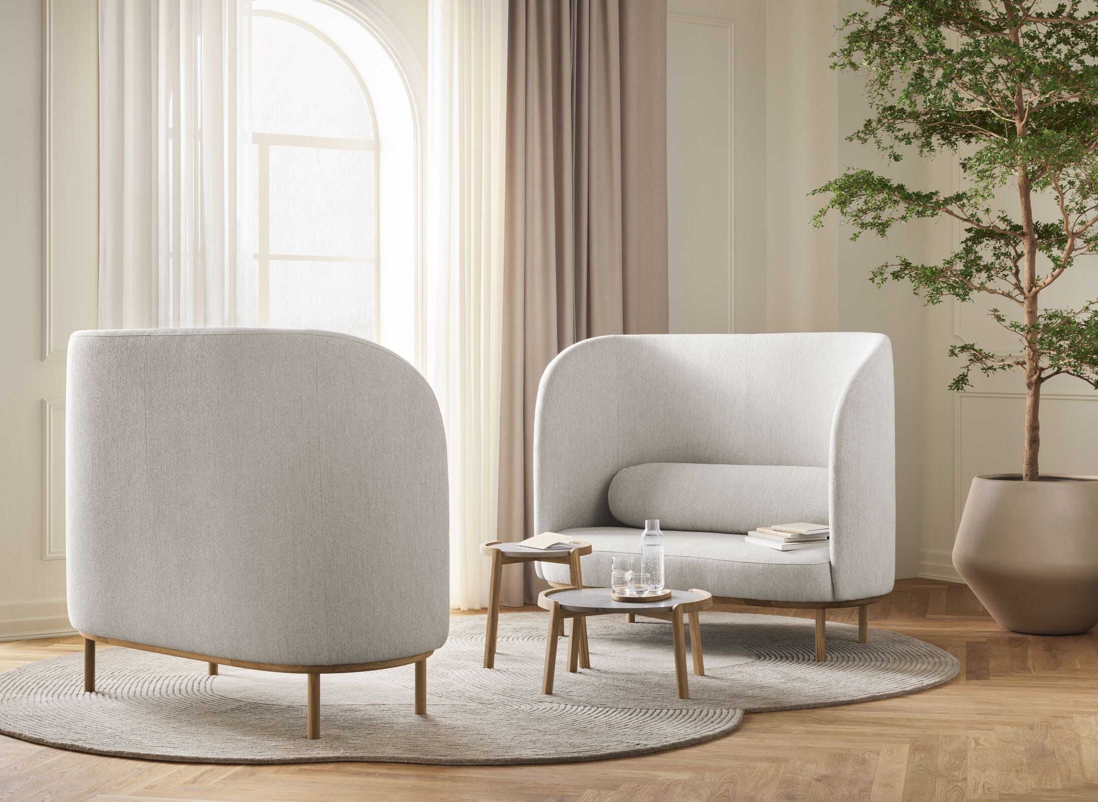 Sofa pro 2 osoby FUUGA NESTING s podstavou z černého dubového dřeva