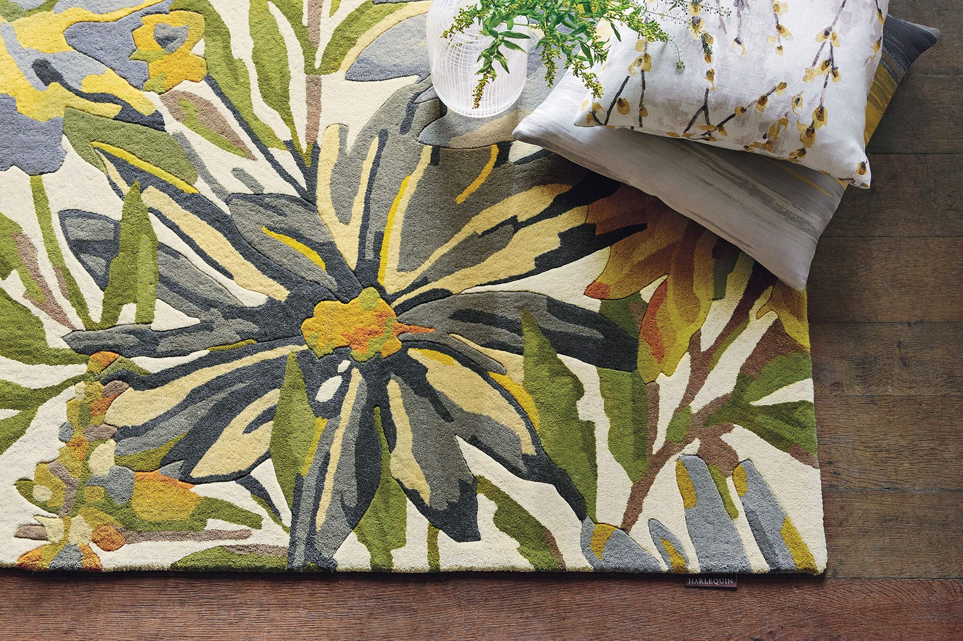 Floreale rug maize green and yellow