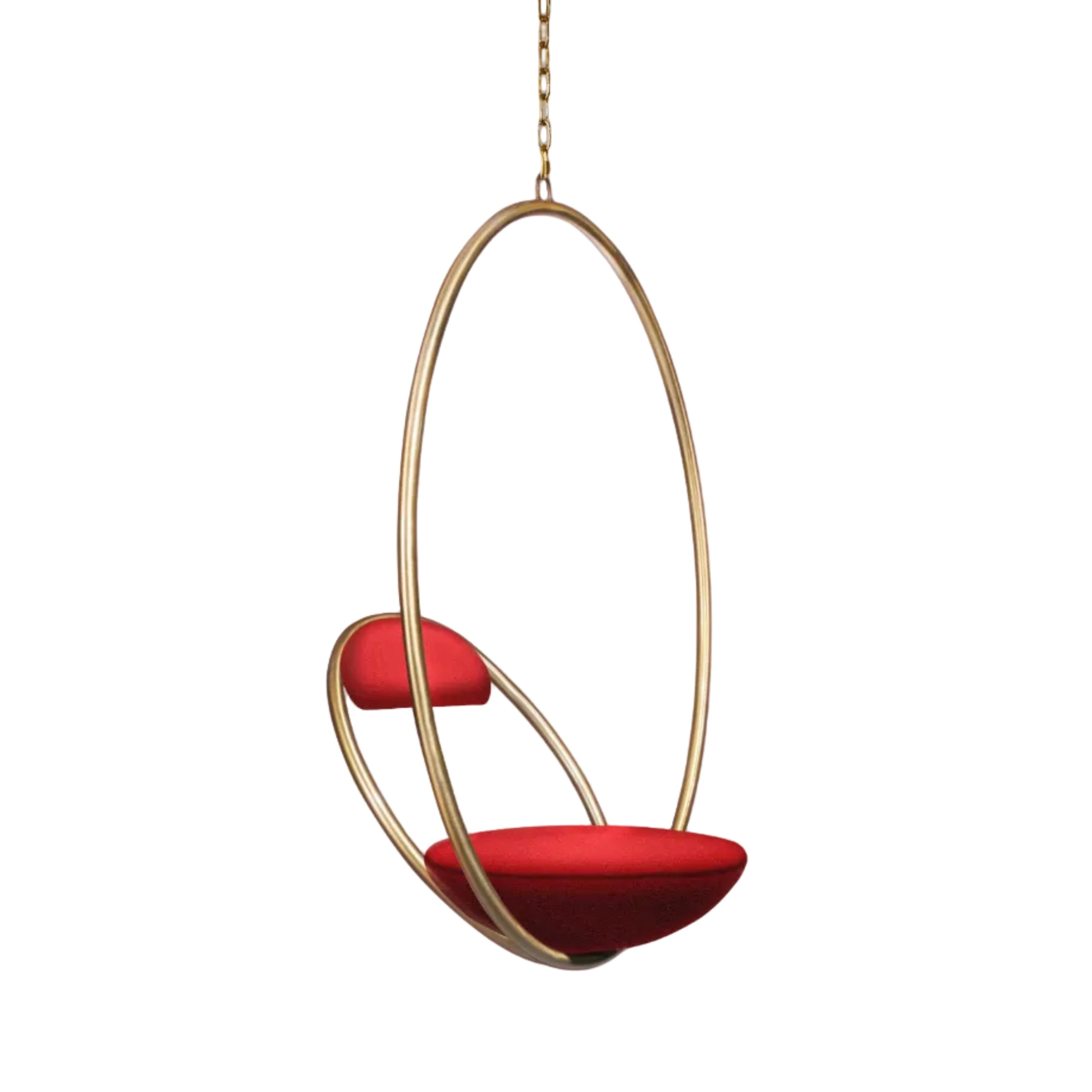 Houpací křeslo HANGING HOOP červené s mosazným povrchem
