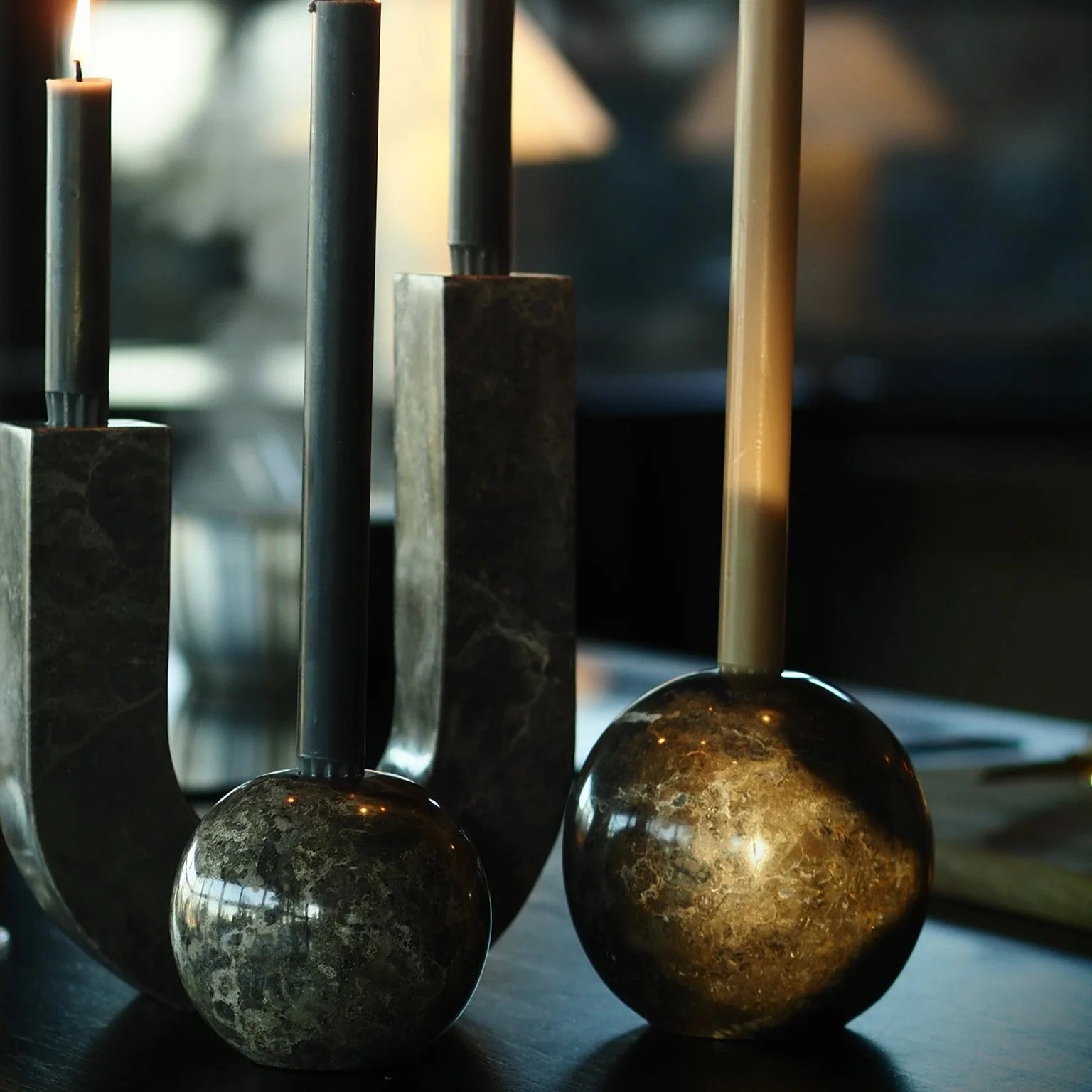 SPHERE Candle Holder Brown Marble