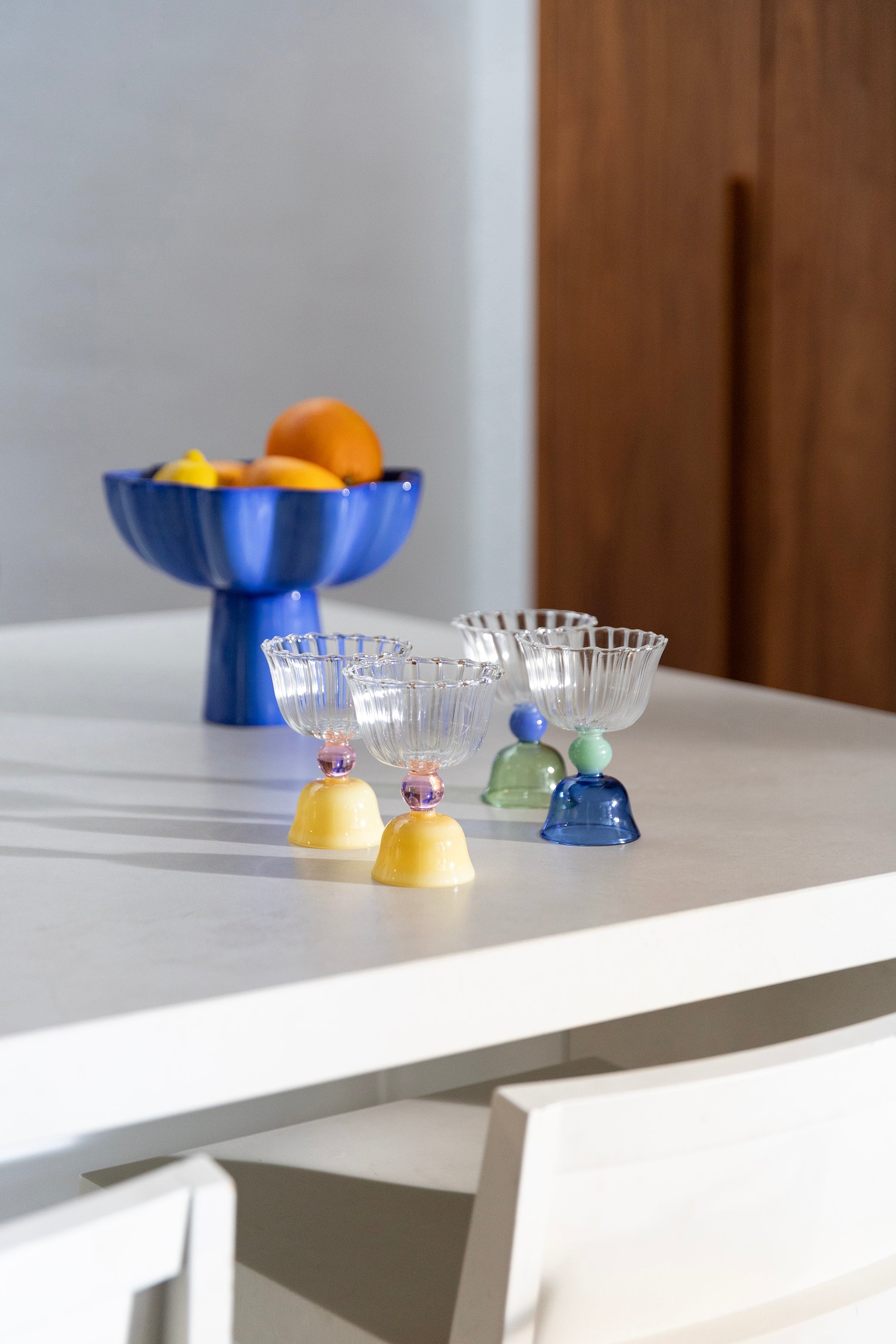 Set of Tulip Glasses in Green with Blue