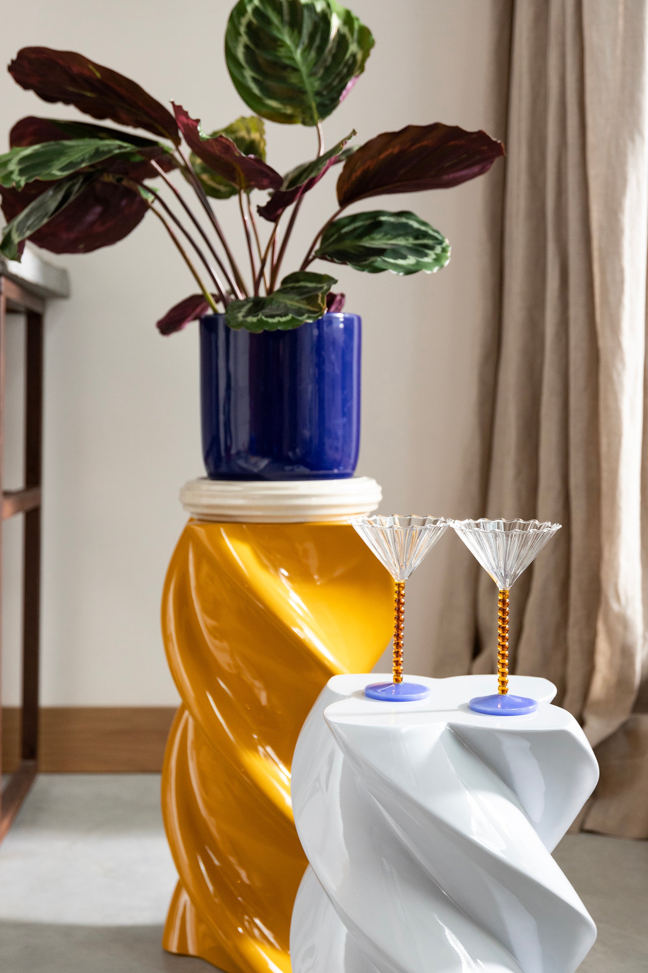 Sada skleněných pohárů PERLE jantarová s modrou