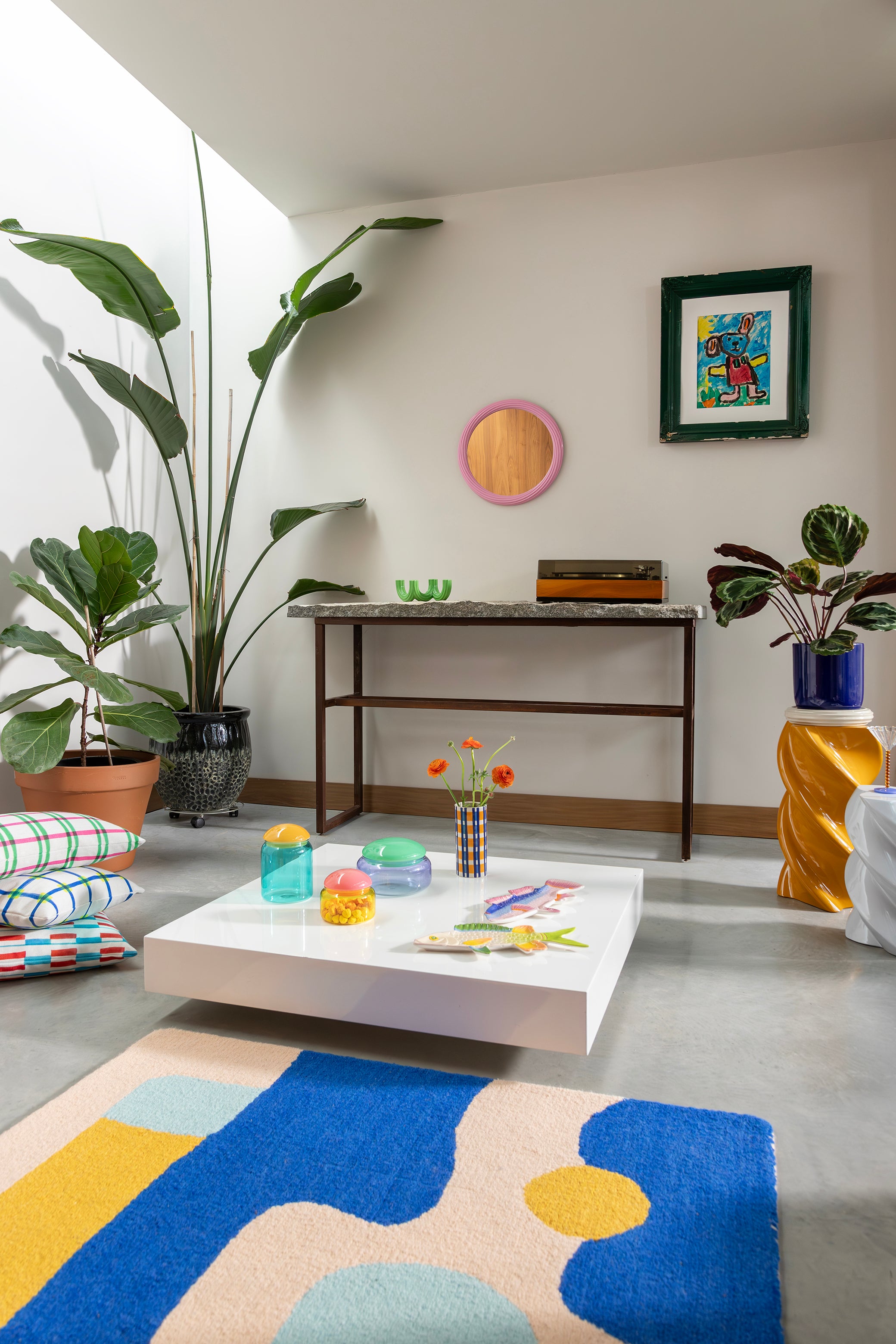 Glass container PUFFY purple with green lid