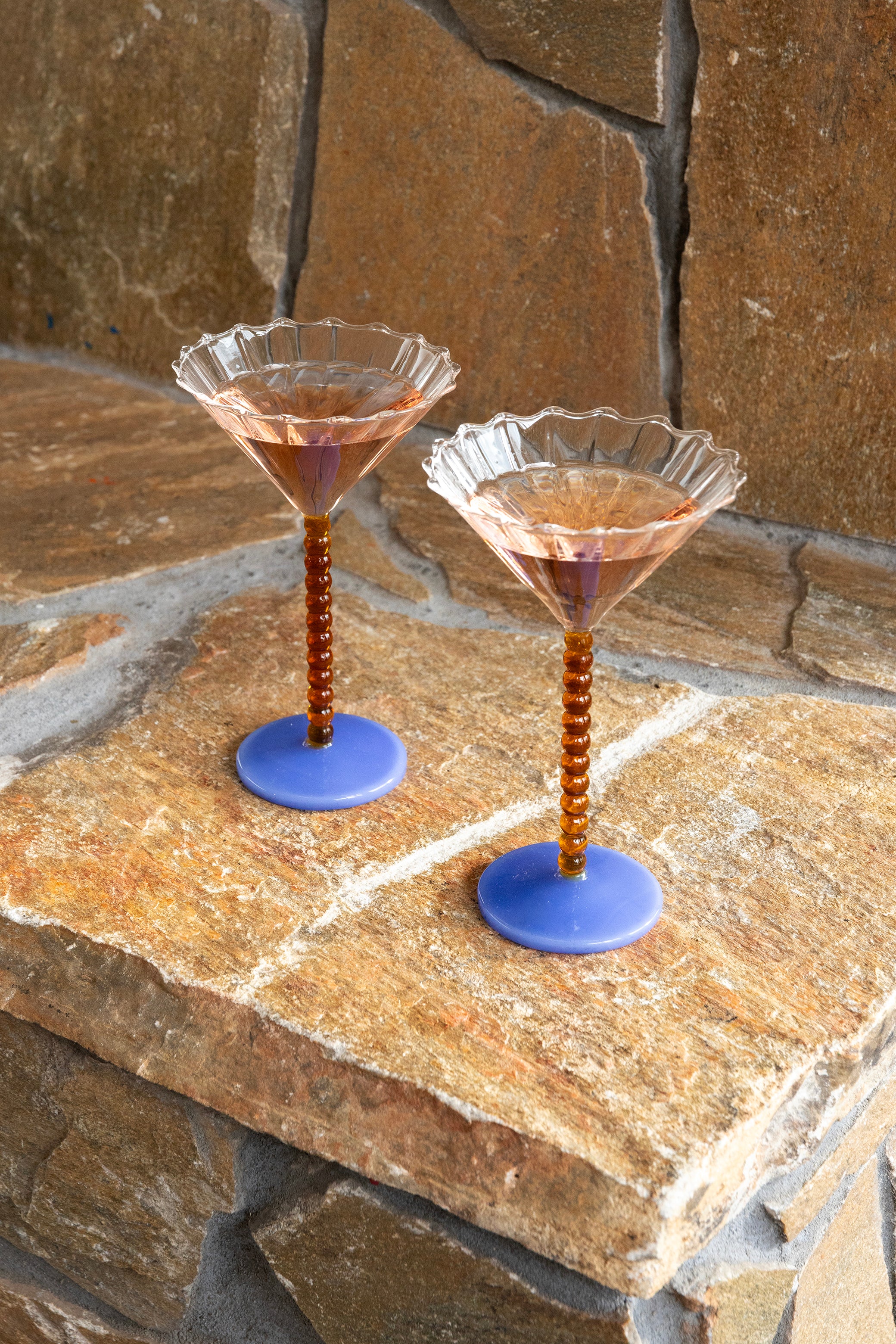 Sada skleněných pohárů PERLE jantarová s modrou