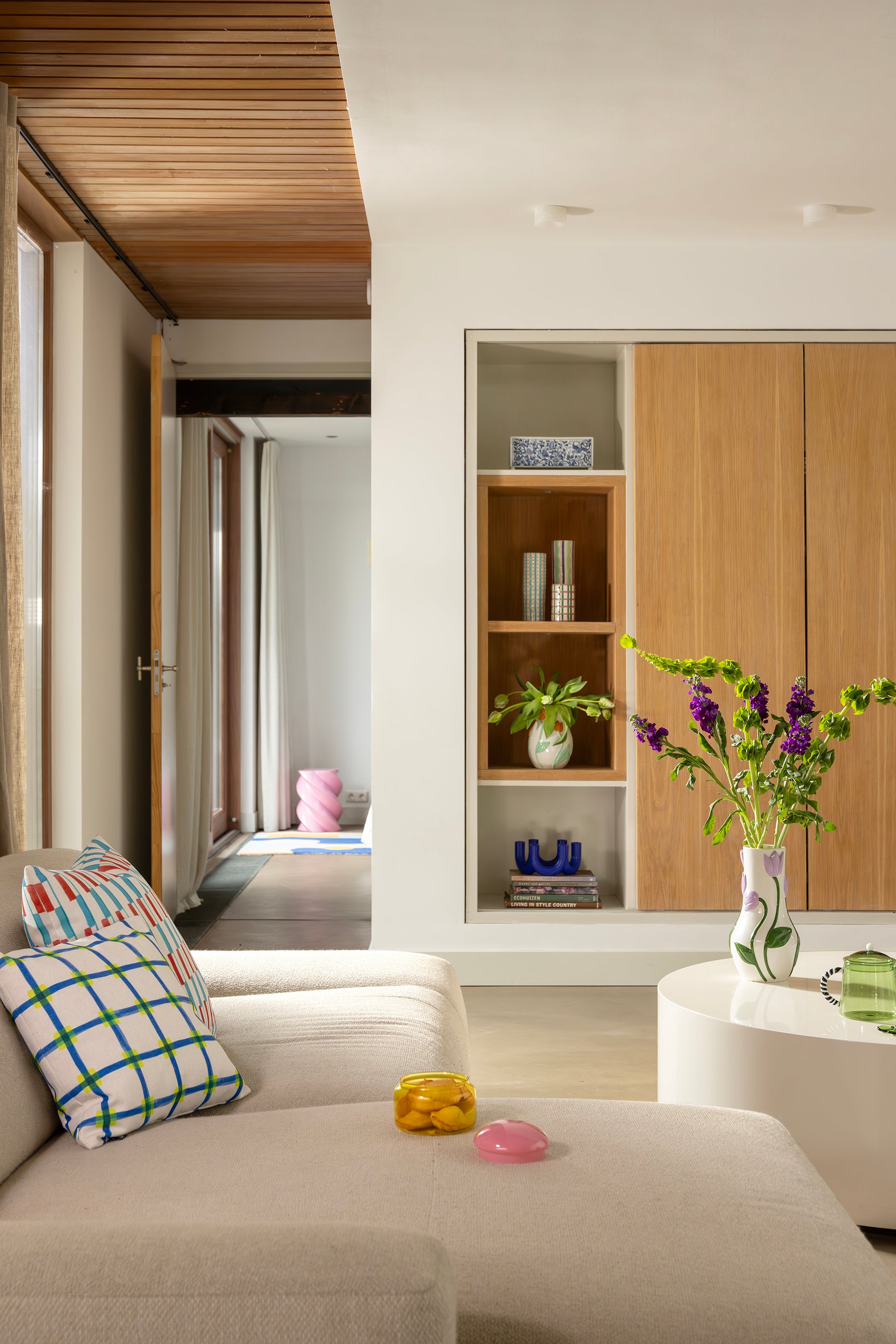 Tulip Vase white with green and orange