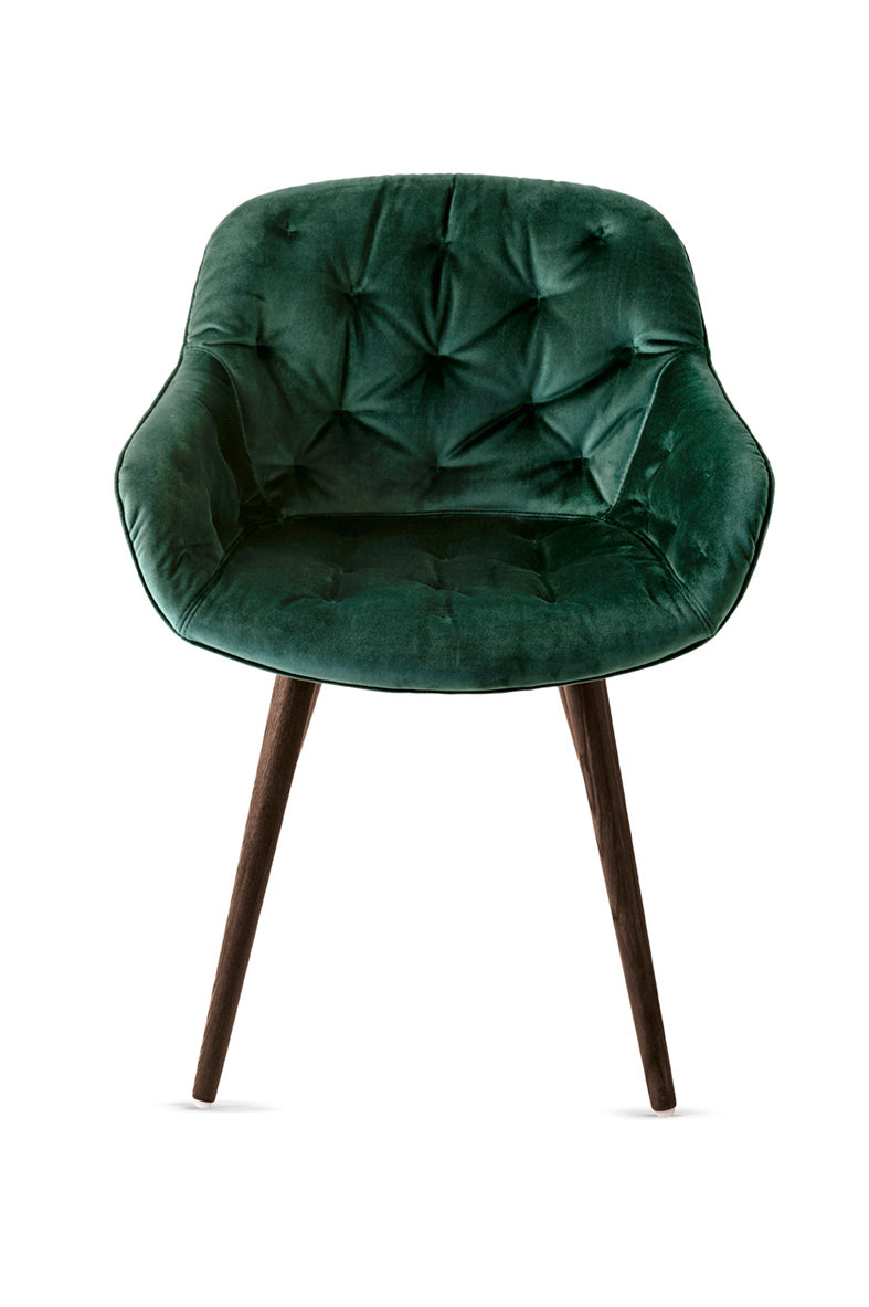 IGLOO Armchair with Upholstered Seat and Dark Wooden Base