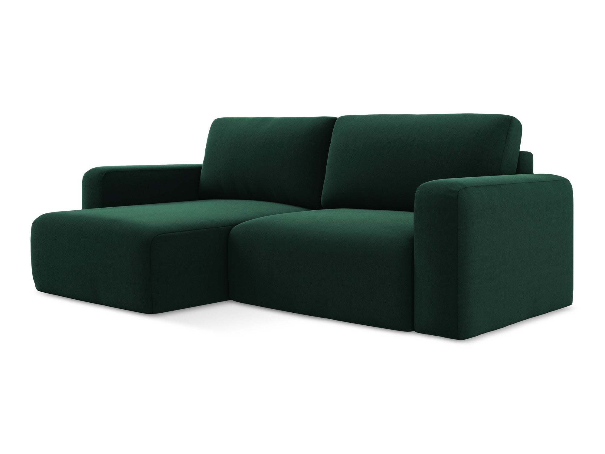 Left-facing velvet corner sofa with sleeping function KONA in bottle green